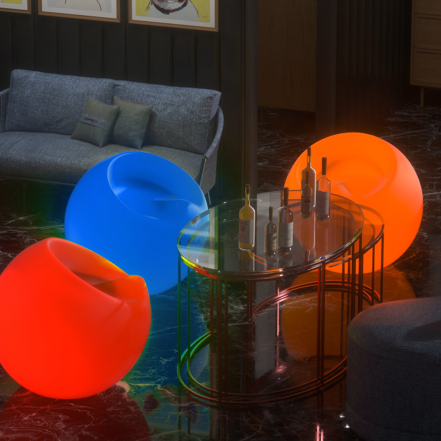 LED - Stool - Apple Shape - 16 Colors Remote Control
