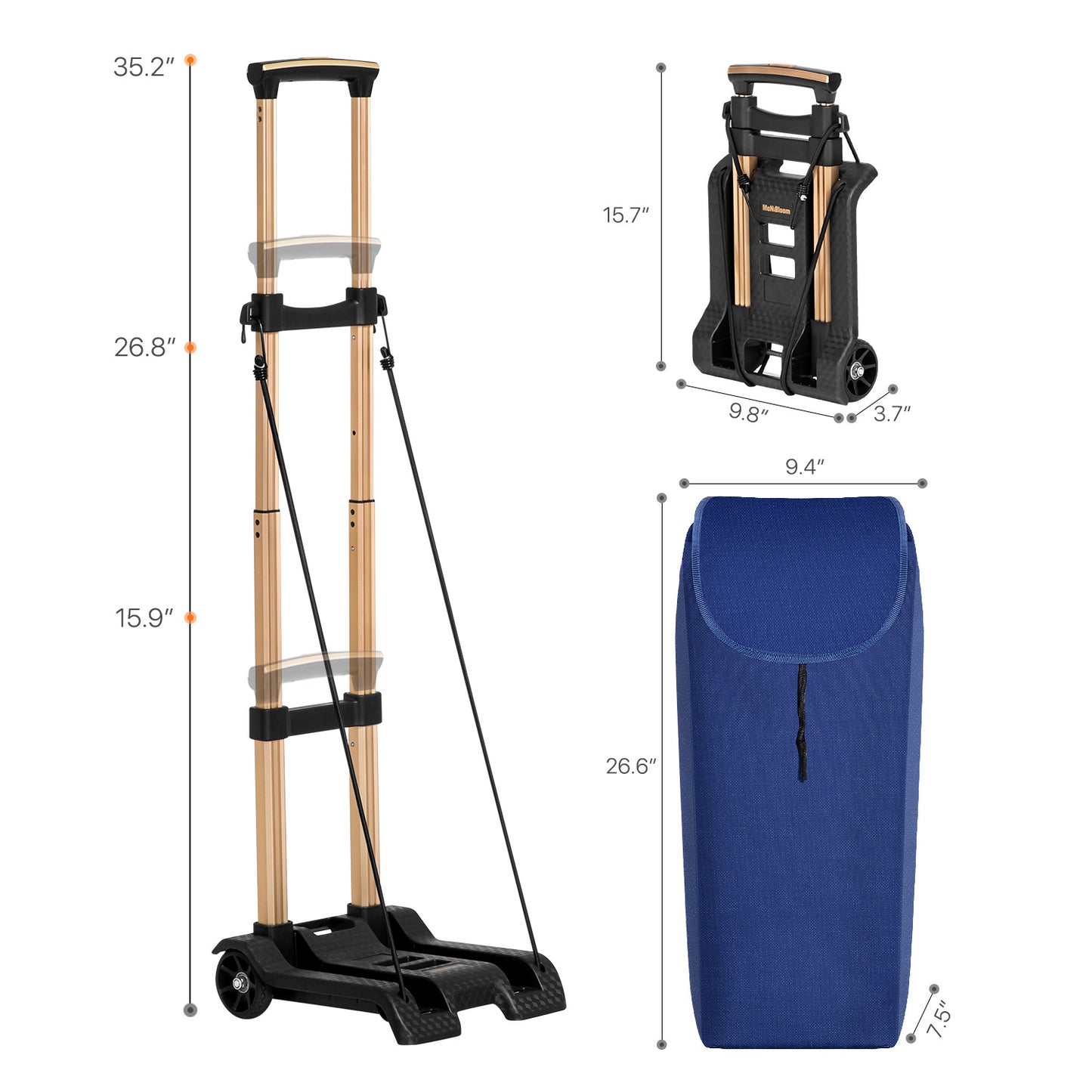 Folding Trolley w/Detachable Bag & Belt - None Front Wheel