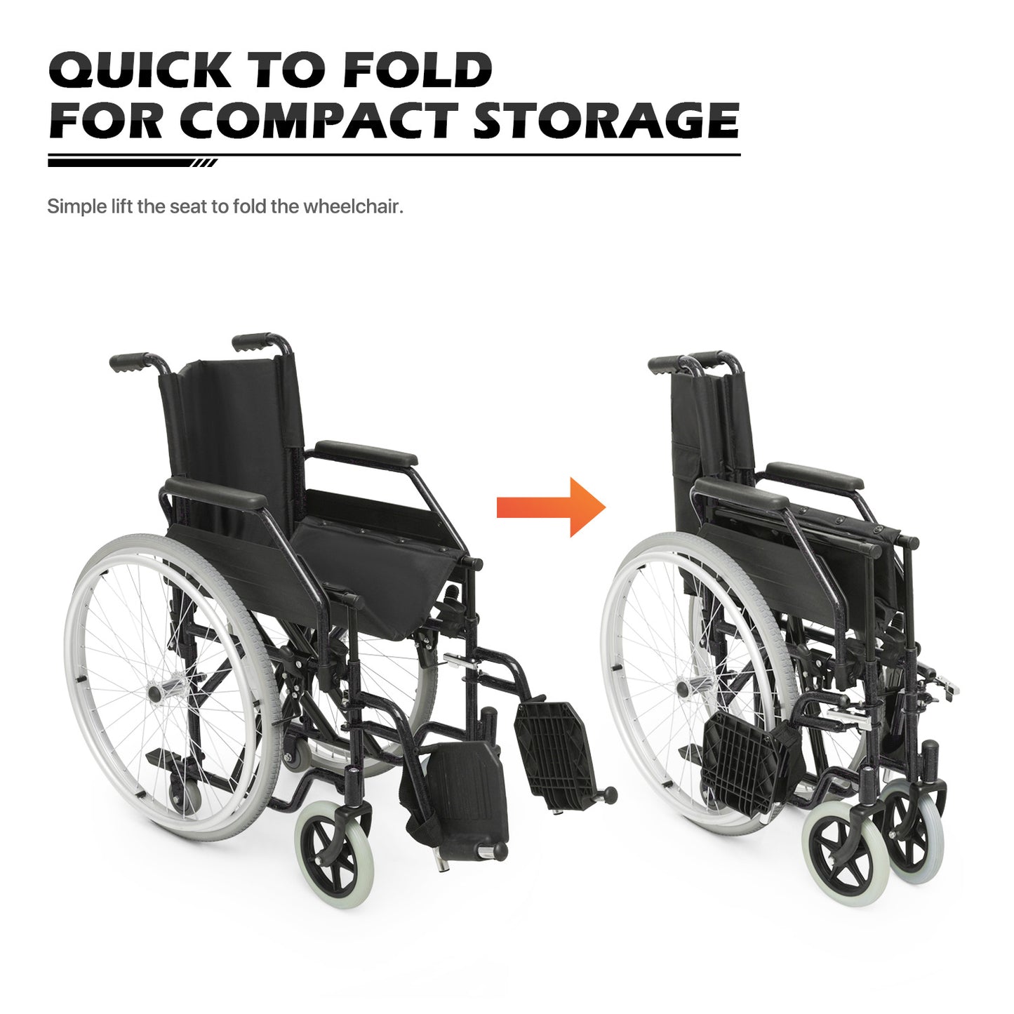 Manual Wheelchair - 7.5'' Front & 23.5'' Rear Wheel - 17"x15.5'' Nylon Seat