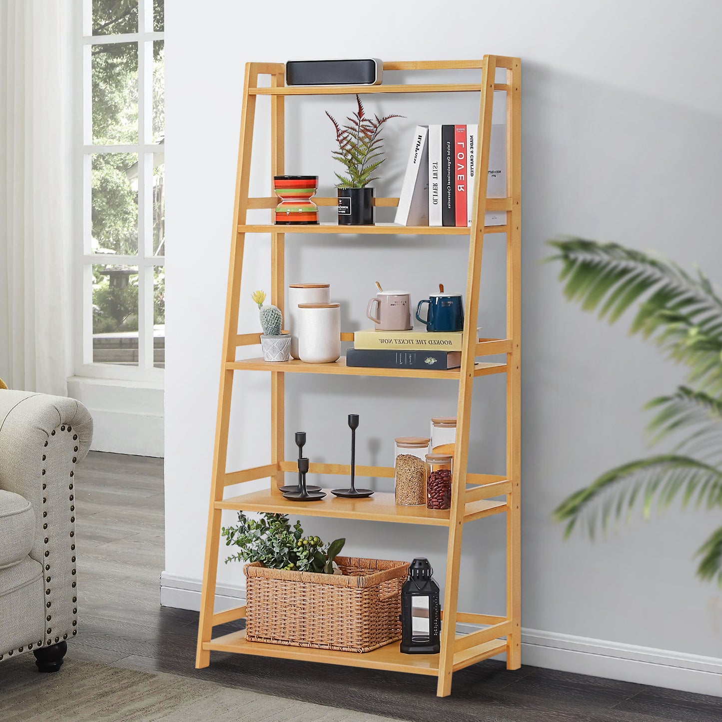 Adjustable Trapezoid Stand Alone Multi-Functional Shelf - 5 Tier - Natural