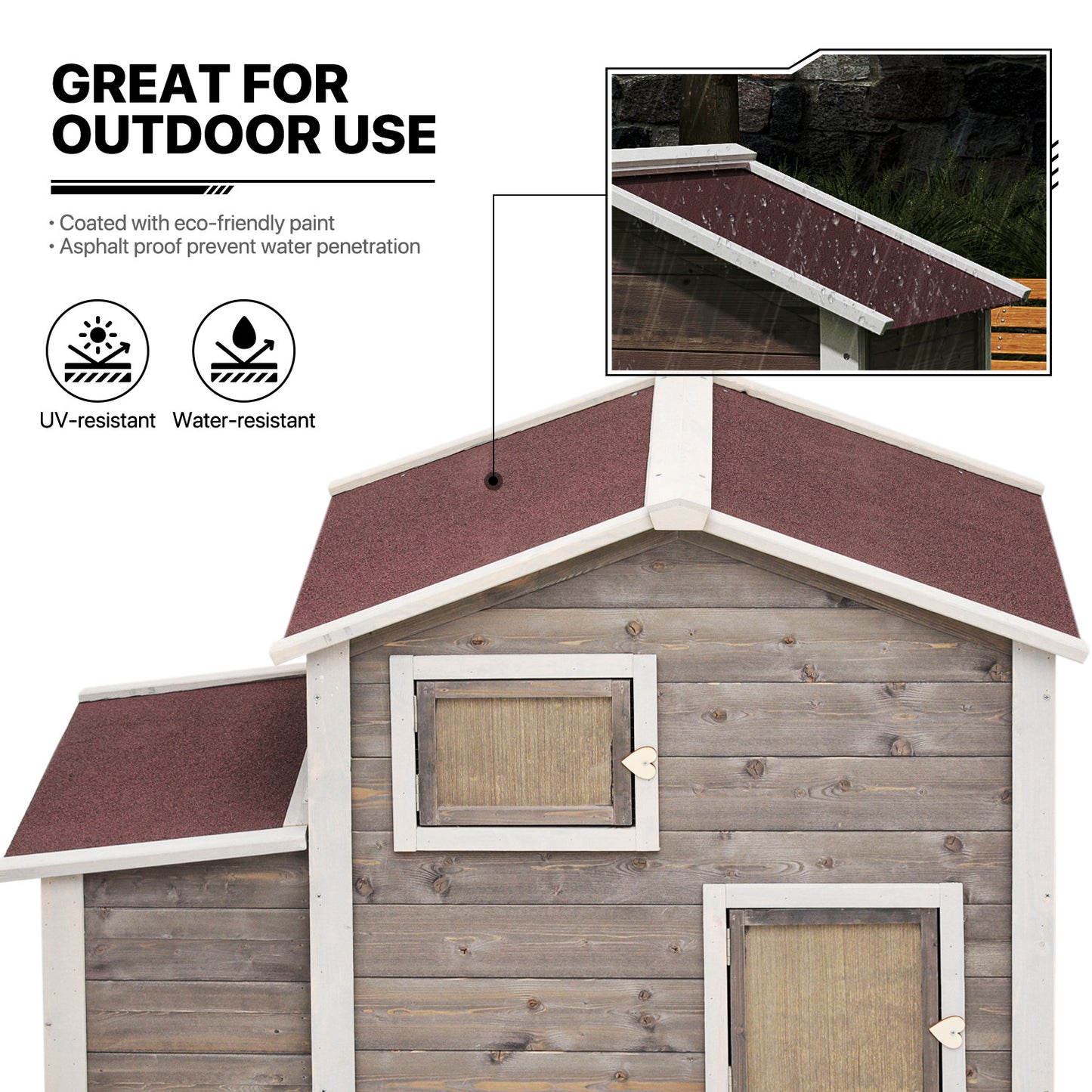 Wooden Chicken Coop with Removable Tray+Ventilation Door+Nesting Box