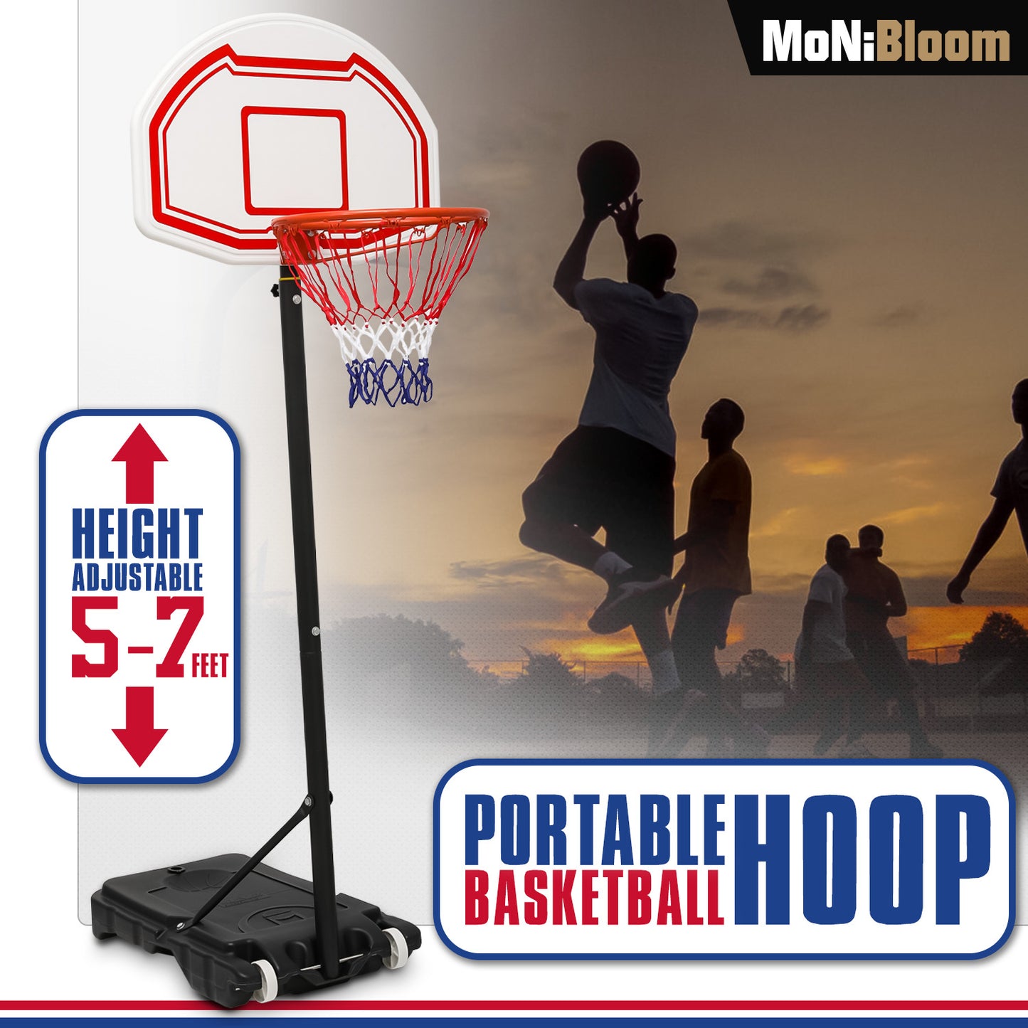 7 ft Adjustable Height Basketball Hoop - White Backboard