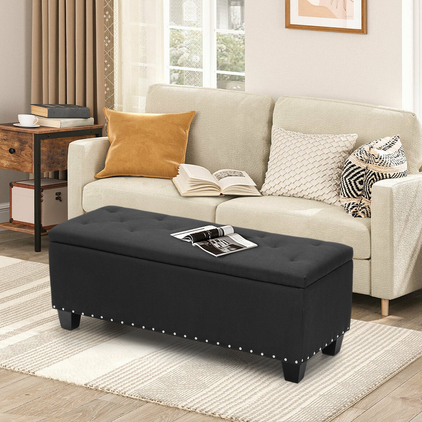 42" Storage Bench Lift Top Tufted Poufs Ottoman Upholstered Footrest Stool
