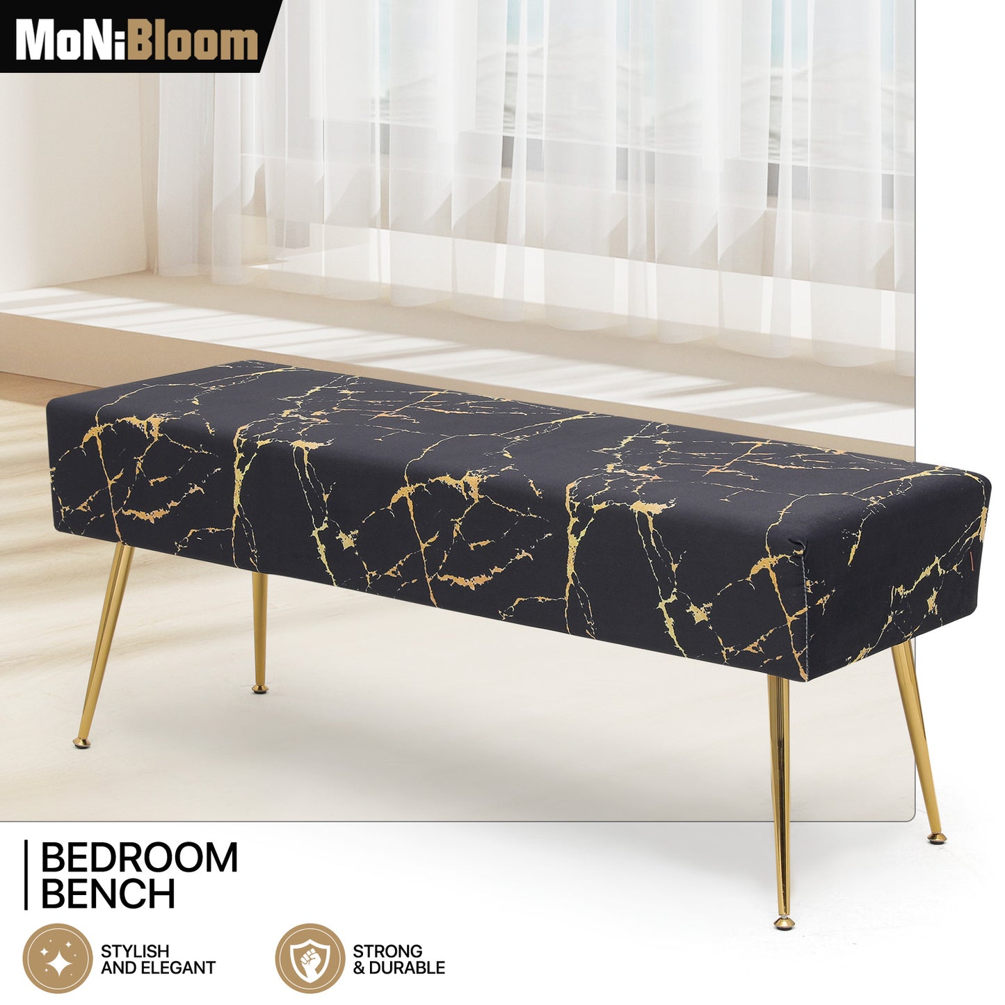 Velvet Tufted Upholstered Ottoman Bench Footstool Marbling Microfiber Seat