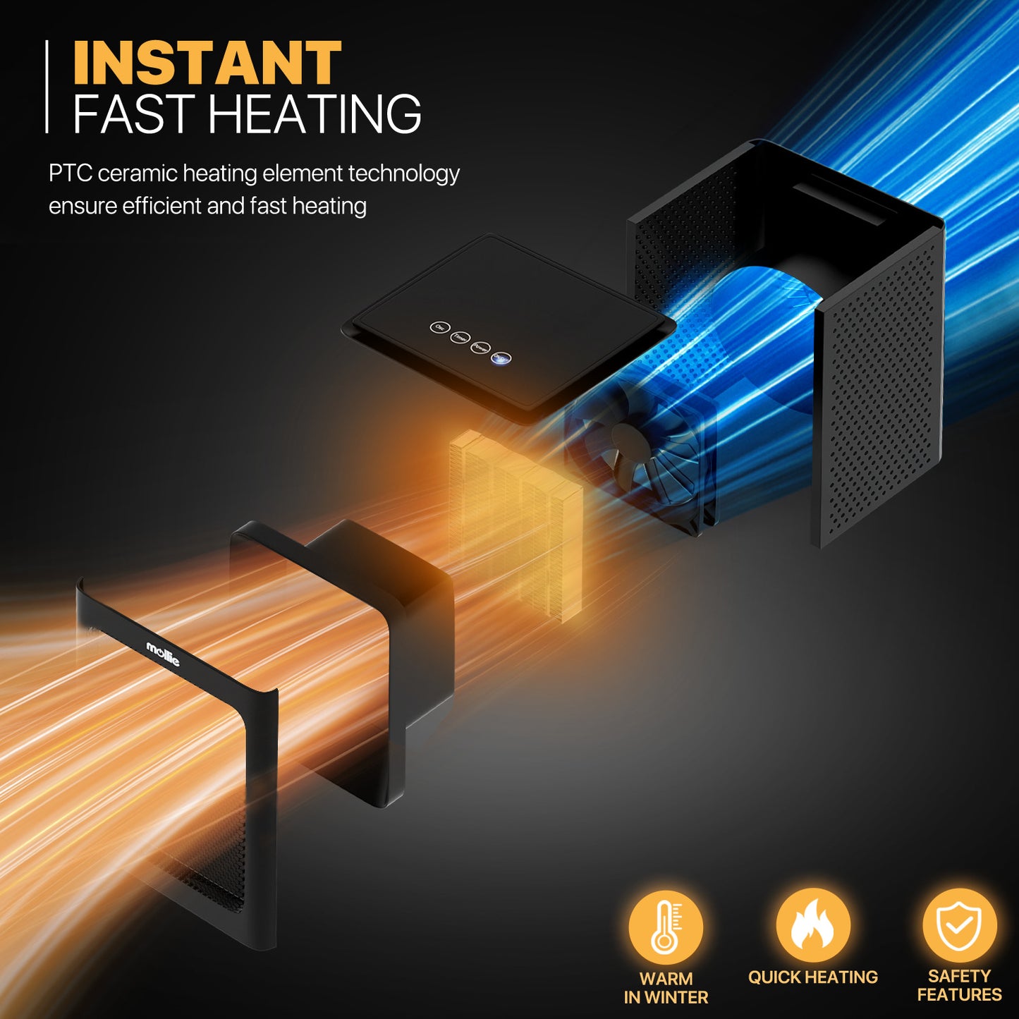 1500W Cuboid PTC 160 sq.ft Space Heater w/LED Display