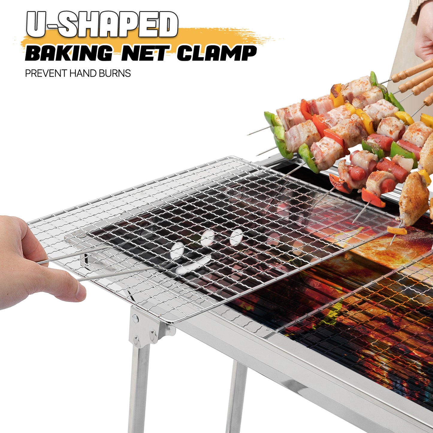 Folding Barbecue Grill - Silver - 28"x13"