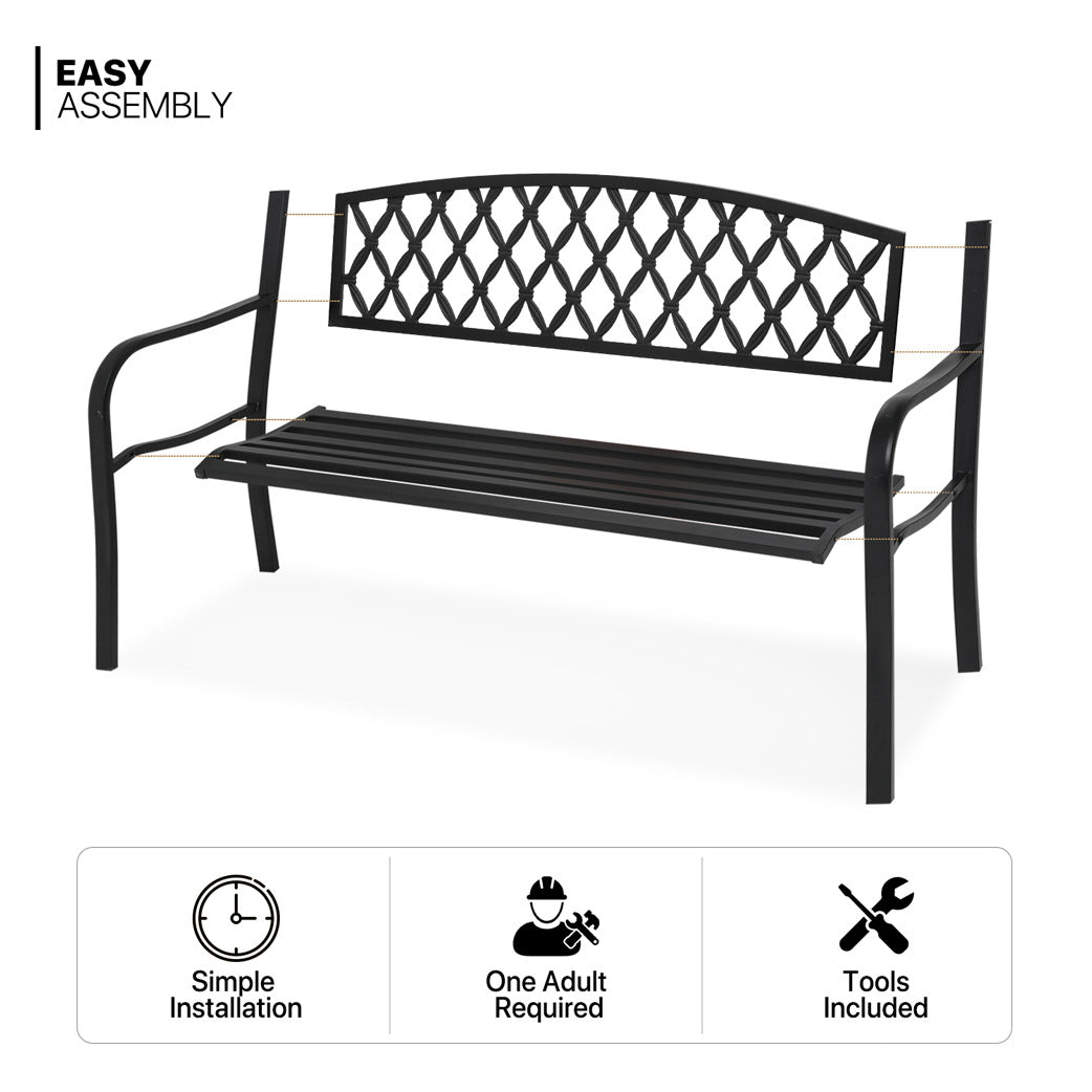 50" Iron Patio Garden Bench - Grid Pattern