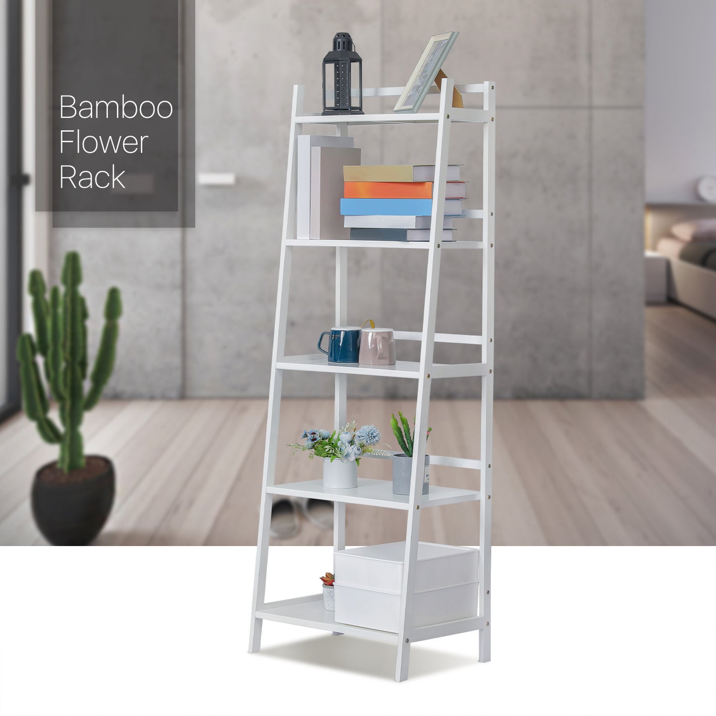 Simplified Trapezoid Multi-Functional Flower Plant Rack - 5 Tier - White