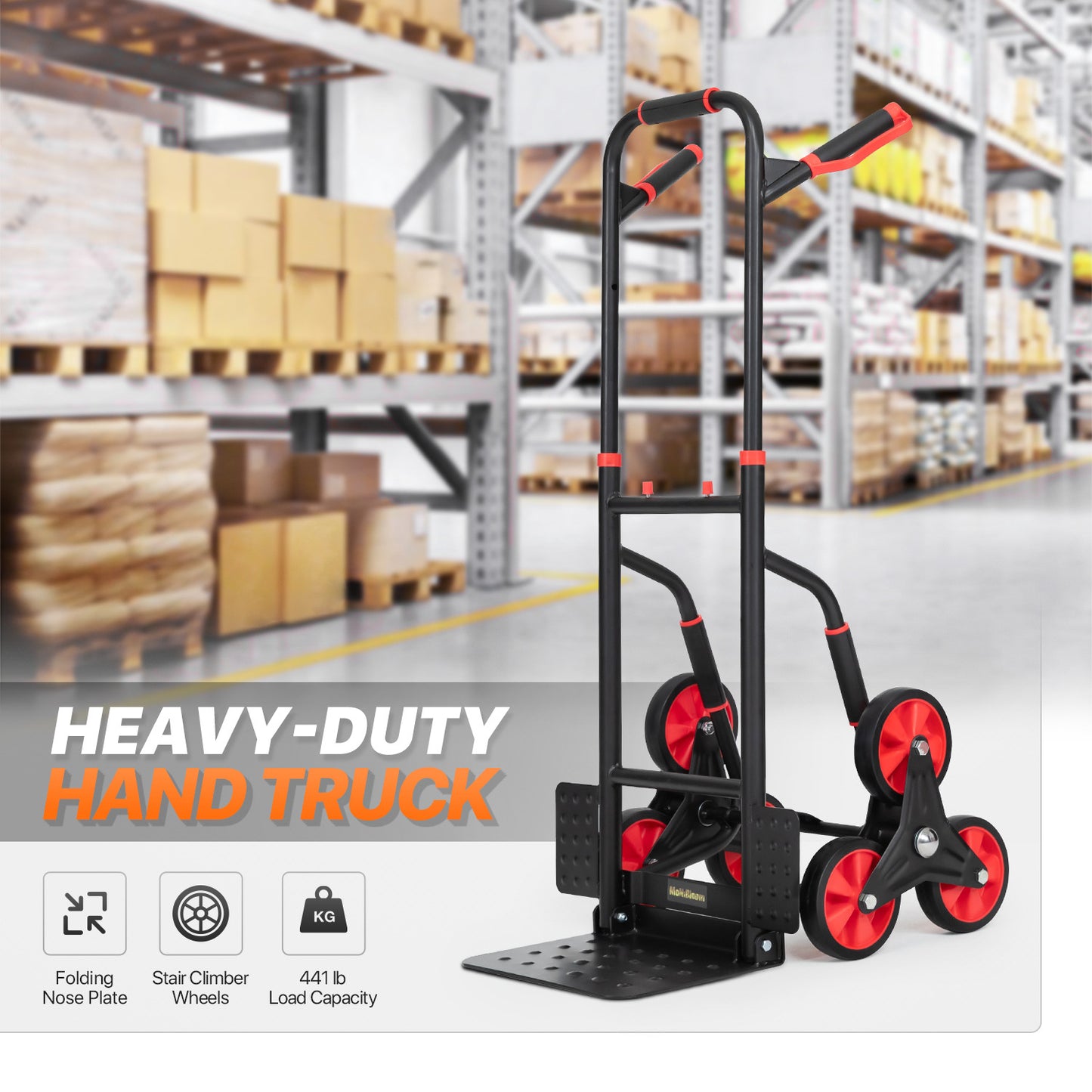 6-Wheeled Folding Hand Truck w/Stair Climber - Black/Red