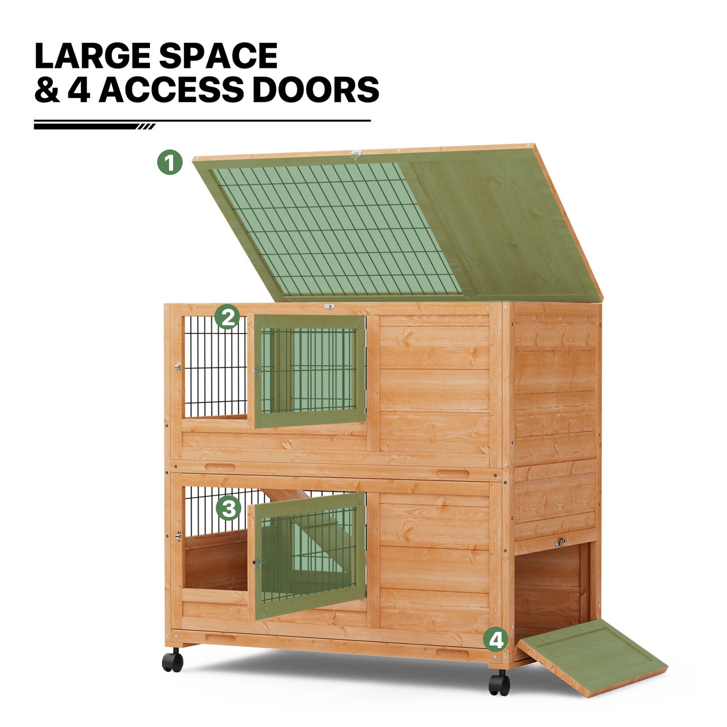 Wooden Chicken Coop Rabbit Hutch - 35.5'' Length - w/4 Wheels
