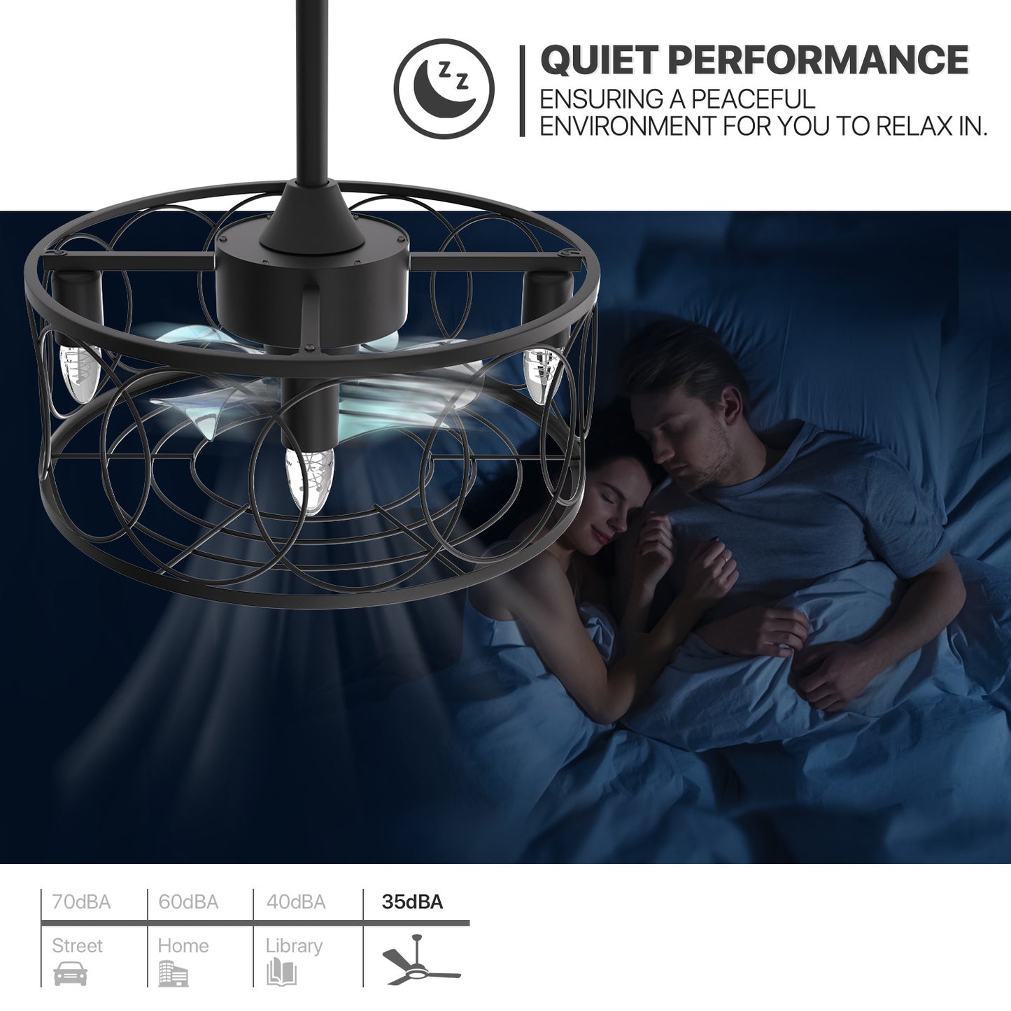 18" Caged Ceiling Fan  - 3 Color Changing - 3 Speeds w/2 Down Rods