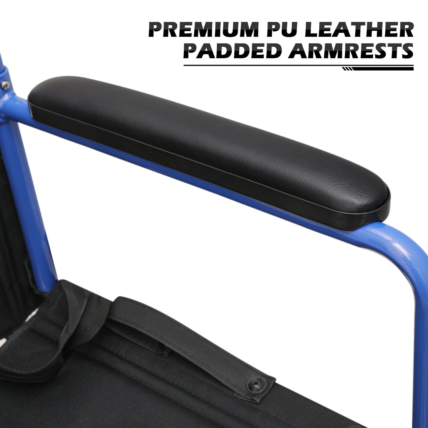 Lightweight Transport Wheelchair - FDA Approved, with Handbrakes, Blue