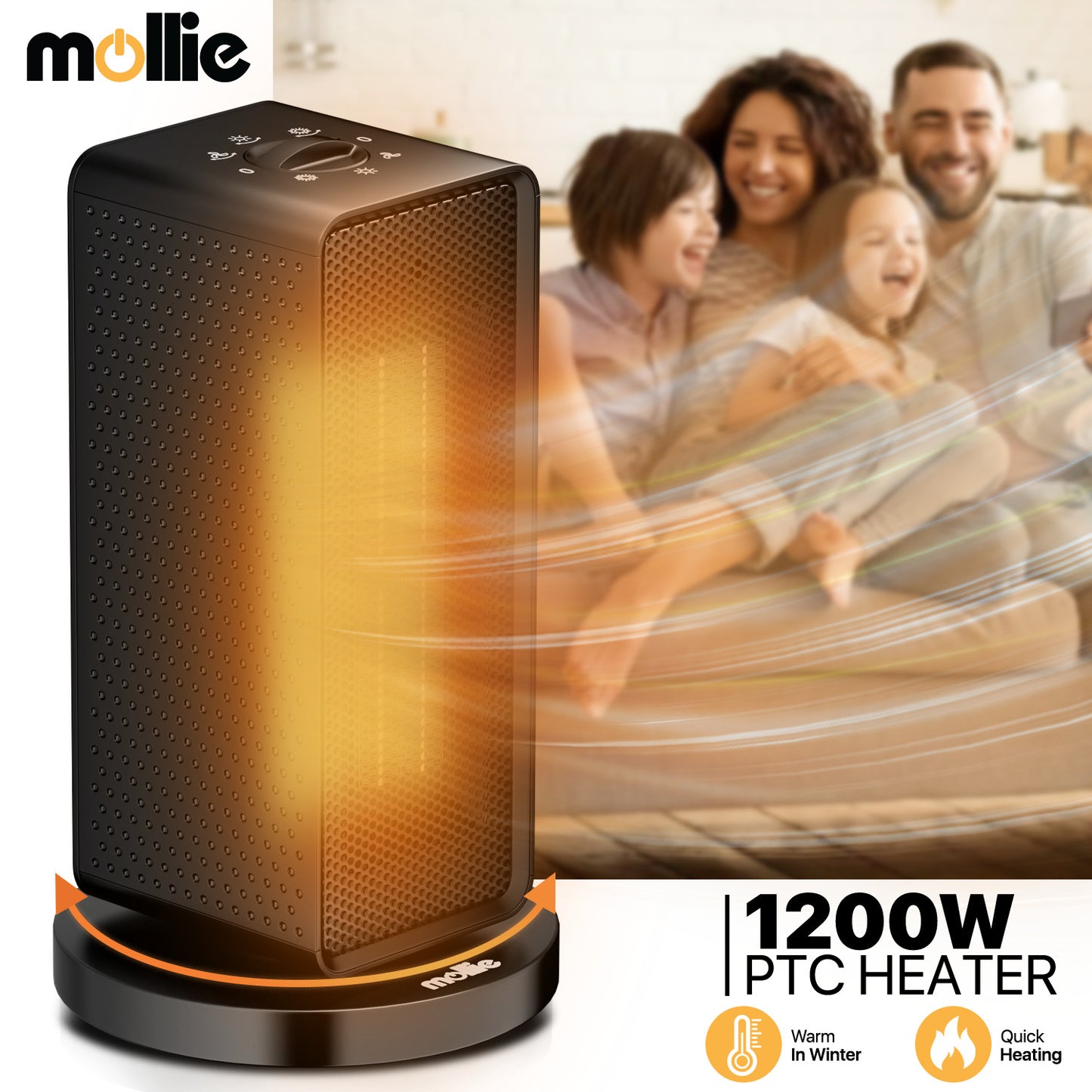 1200W Electric Cuboid PTC 160 sq.ft Space Heater w/Silent Knob