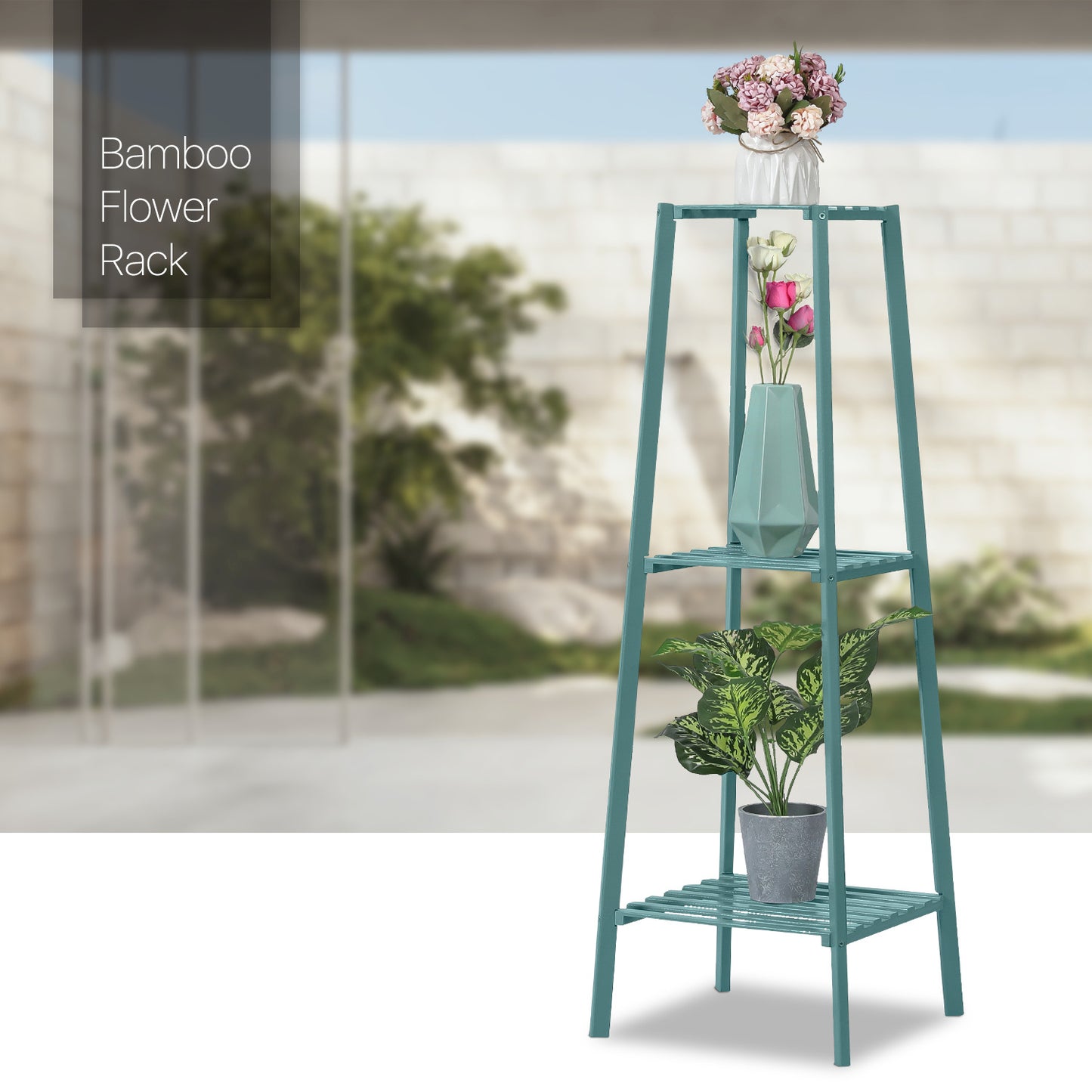 Simplified Flower Plant Stand Display Tower - A Shape - Green