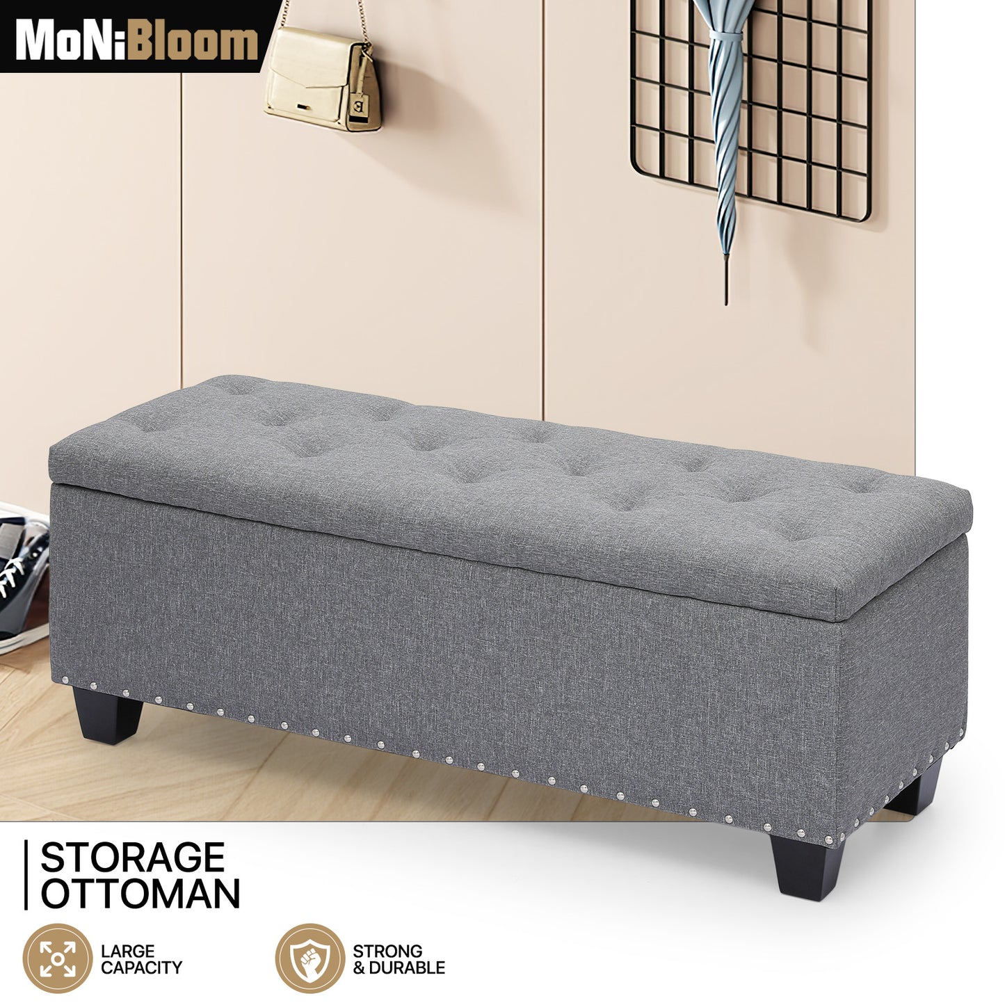 42" Storage Bench Lift Top Tufted Poufs Ottoman Upholstered Footrest Stool