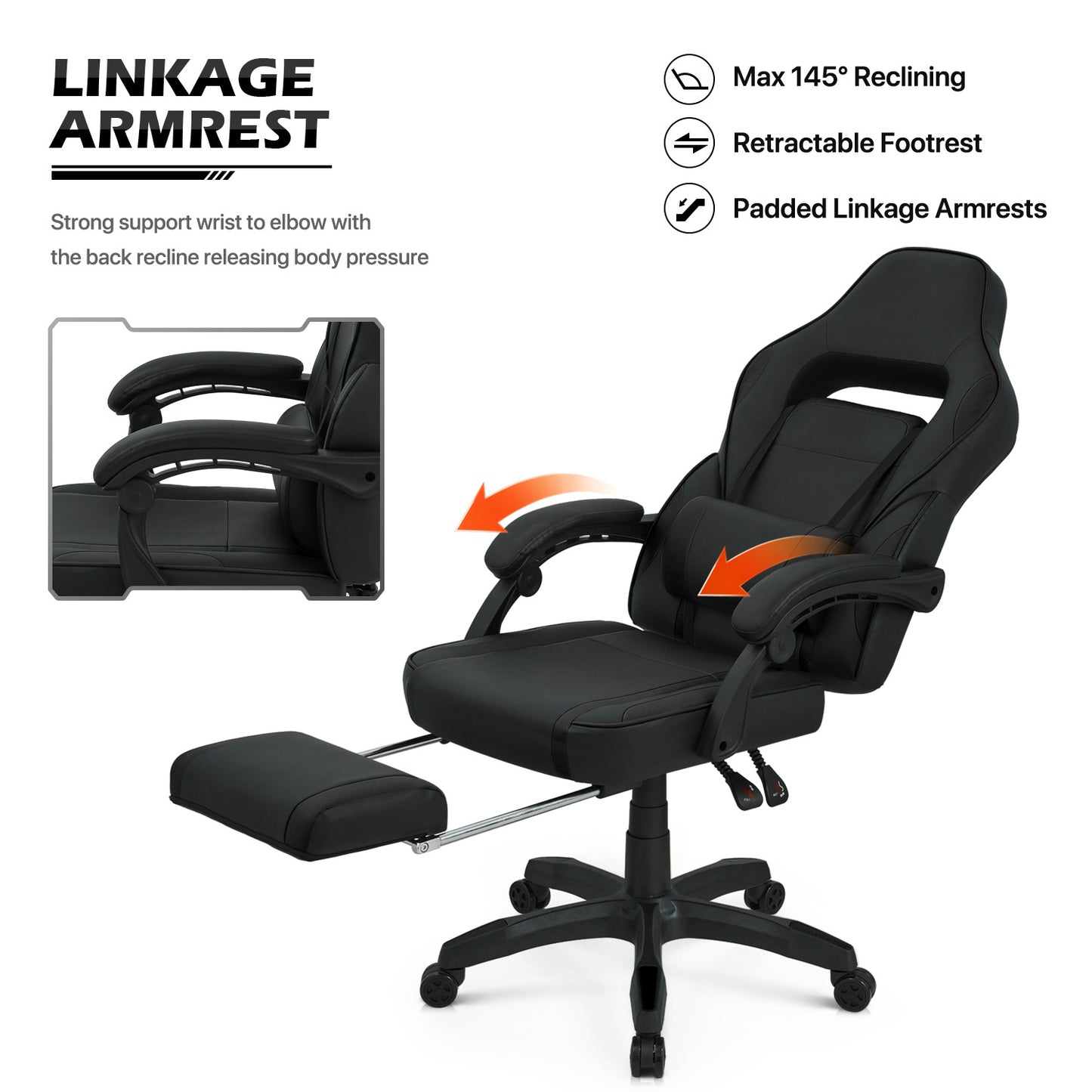 Reclinable Gaming Chair w/Footrest #003