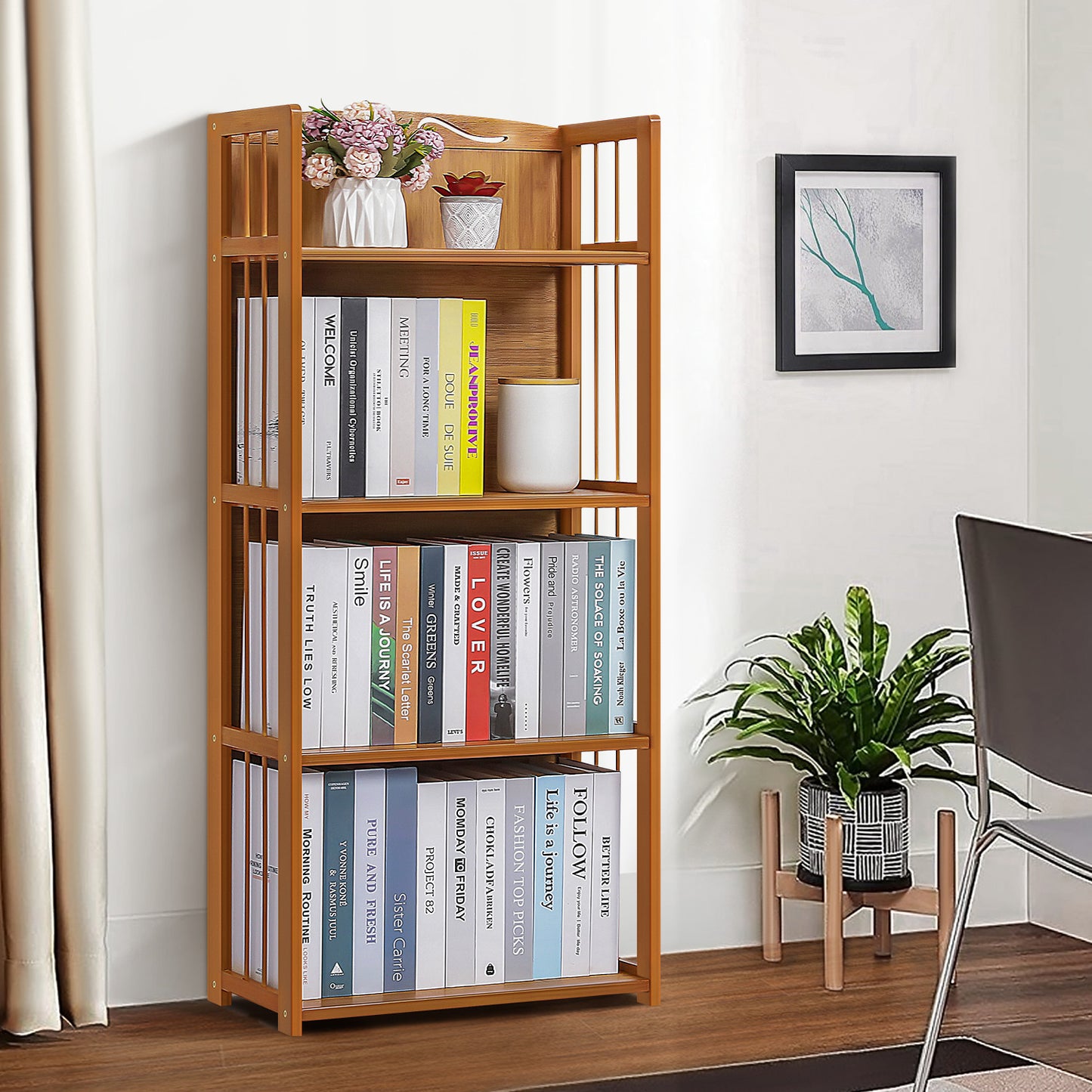 Adjustable Multi-Functional Shelving Organizer - Enclosed Back Panel - 4 Tier - Natural