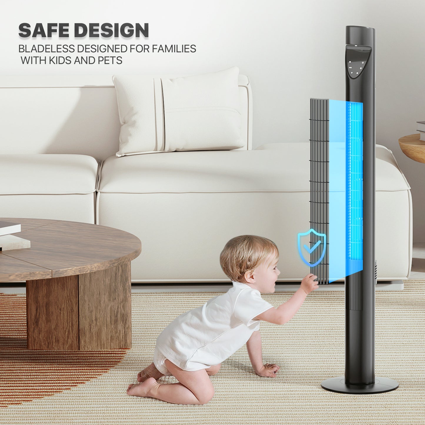 47" Tower fan 3 Speed - Room Temperature Display - Touch Screen Control - LED Down Light