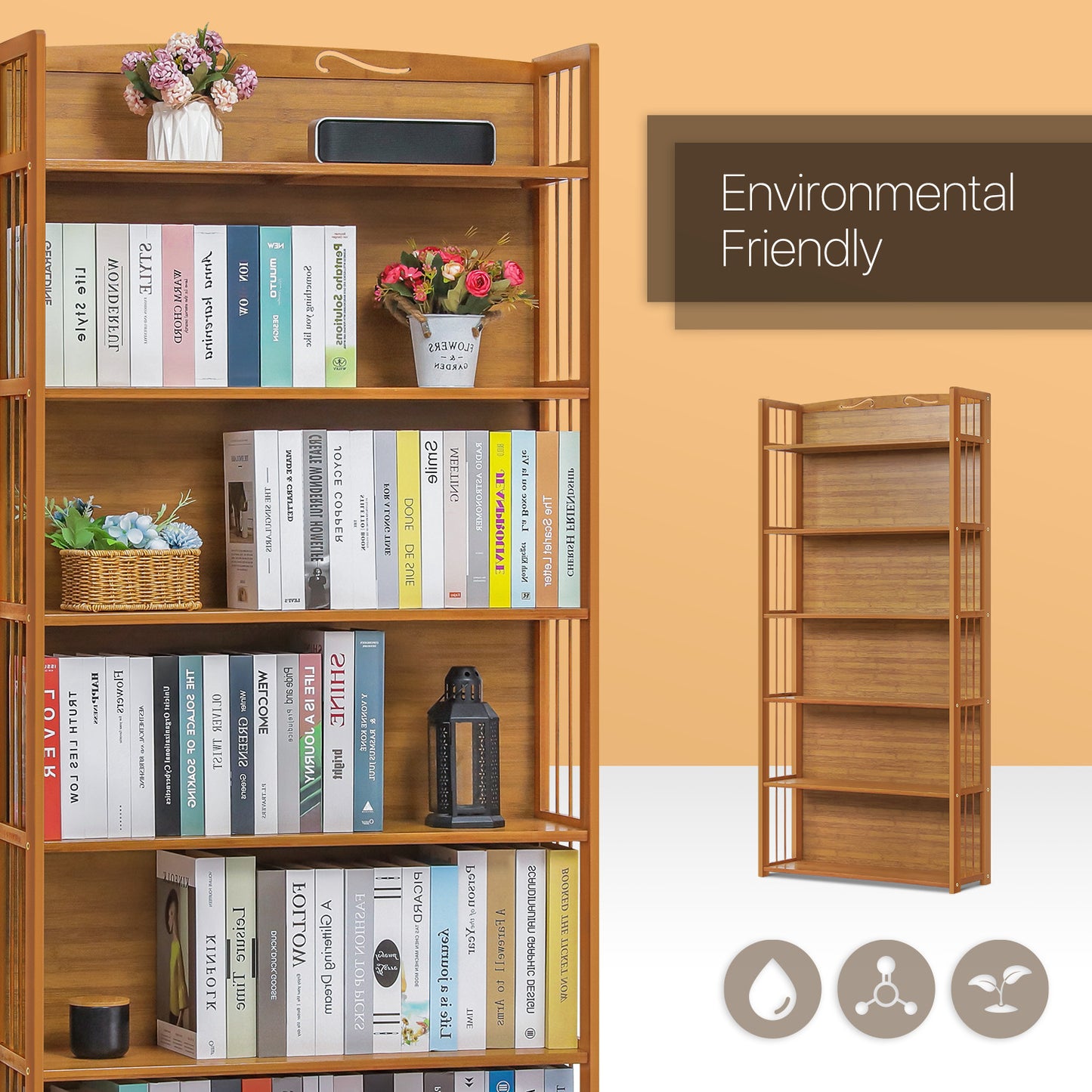 Adjustable Multi-Functional Shelving Organizer - Enclosed Back Panel - 6 Tier - Natural
