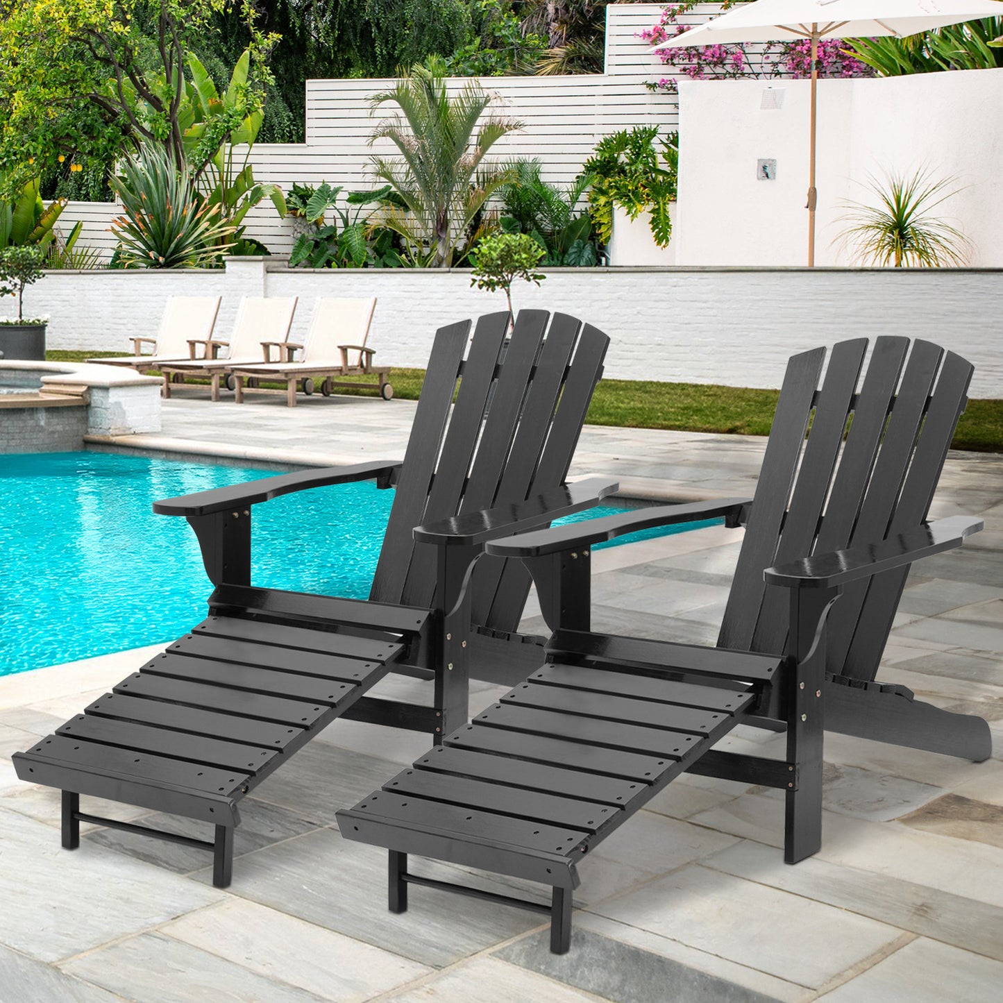 Set of 2 Adirondack Chair - Retractable Footrest