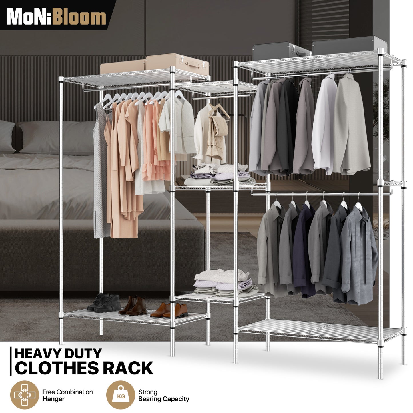Carbon Steel Adjustable Clothes Rack - 87'' Length