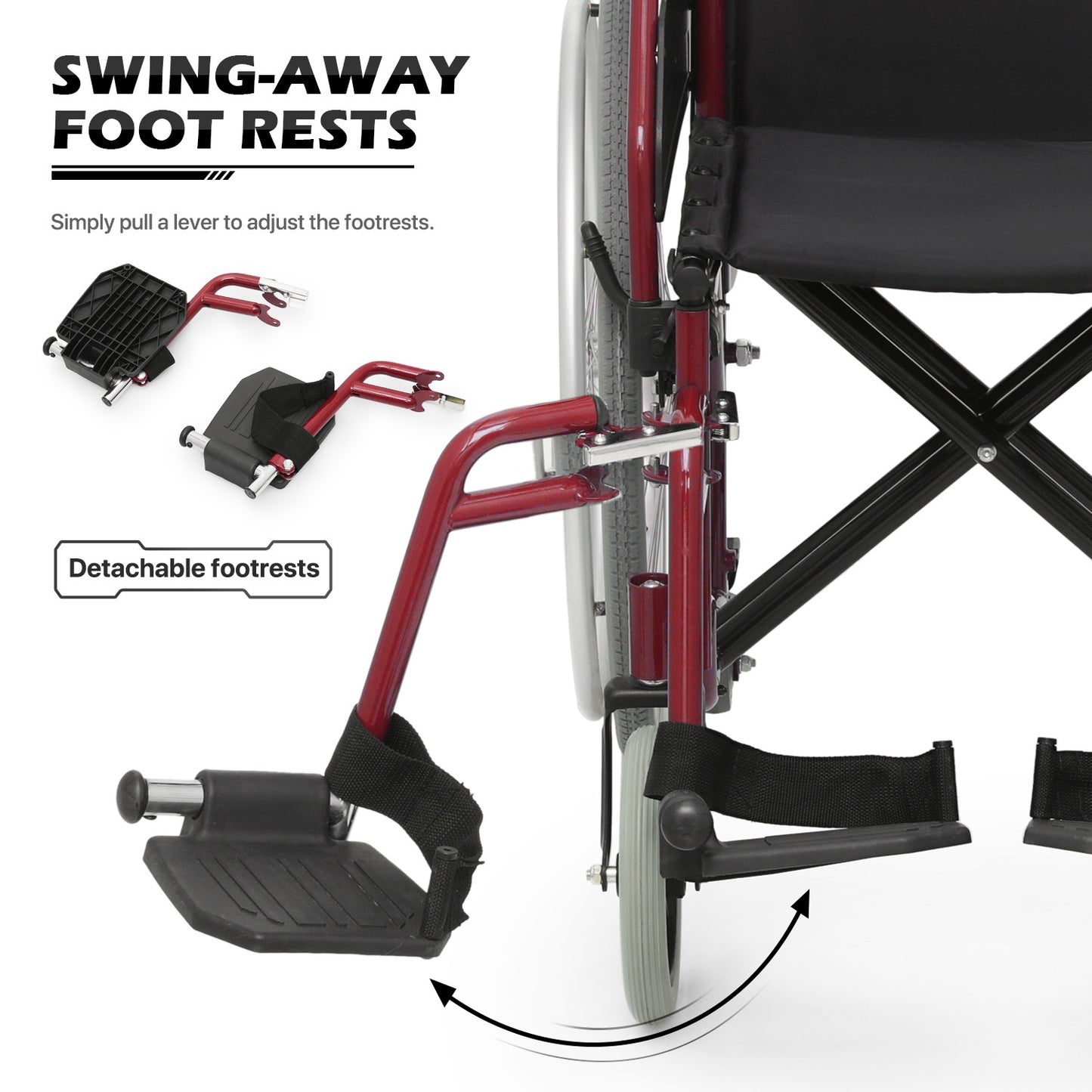 Manual Wheelchair - 7.5'' Front & 23.5'' Rear Wheel - 17"x15.5'' Nylon Seat
