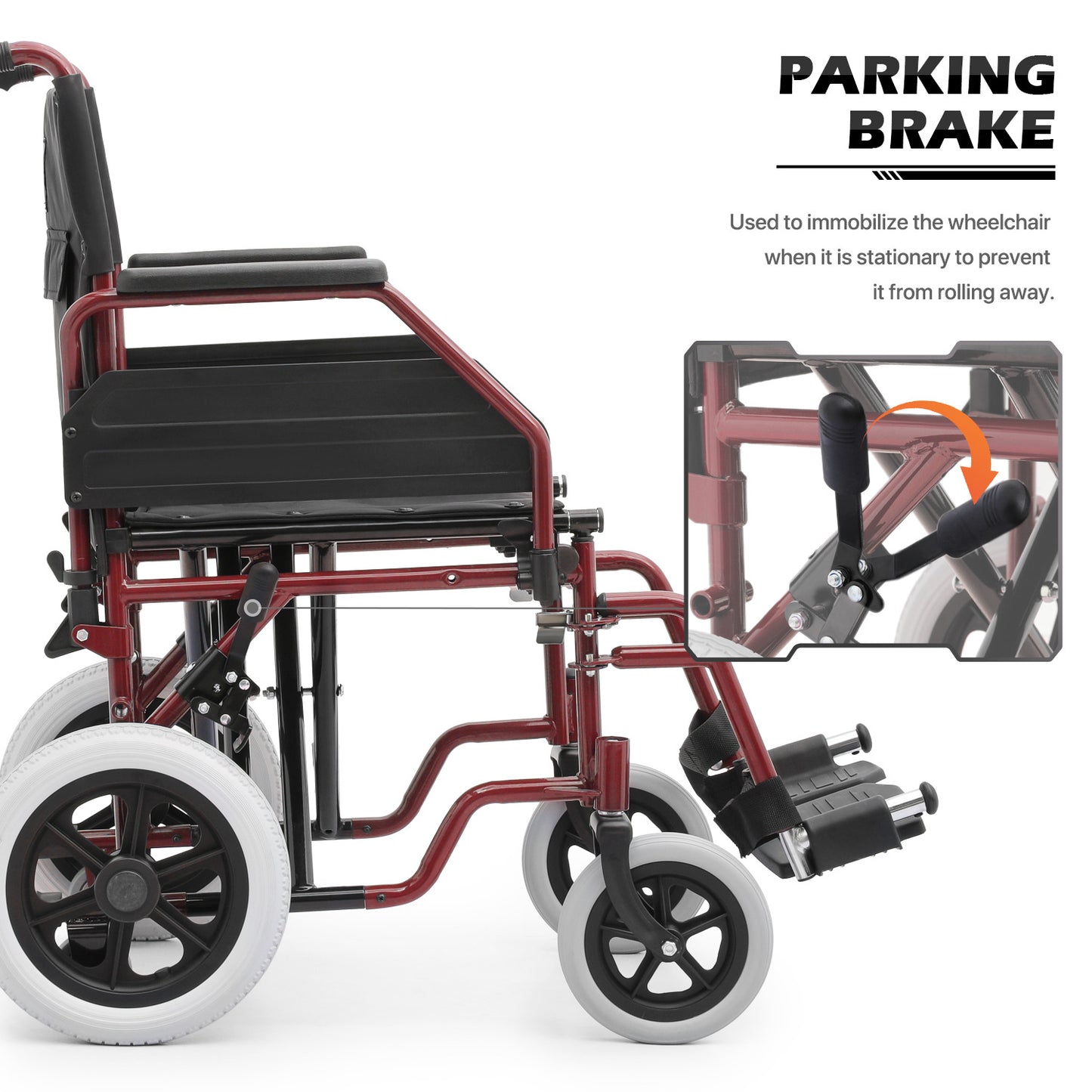 Transport Wheelchair - PU Solid Tyre - Red