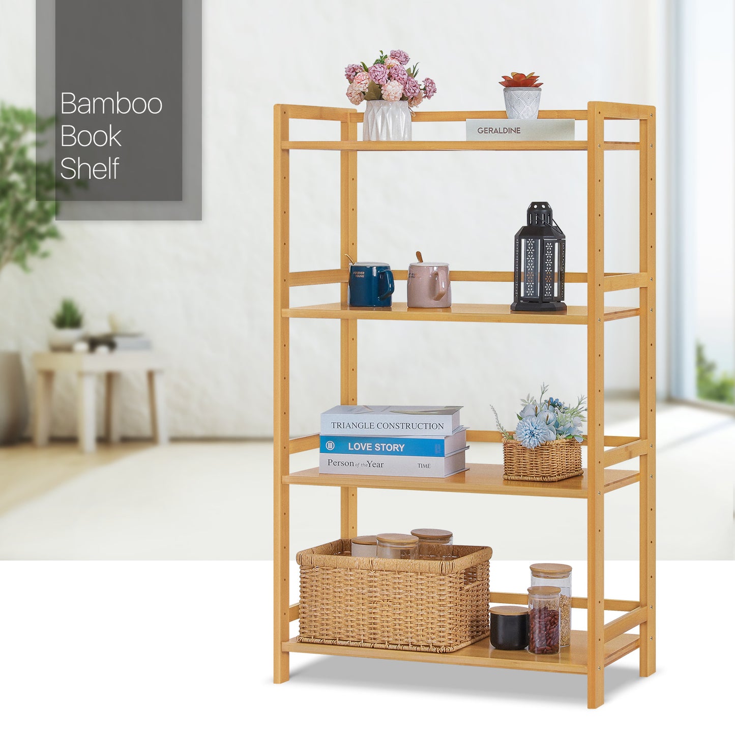 Adjustable Stand Alone Multi-Functional Shelf - 4 Tier - Natural