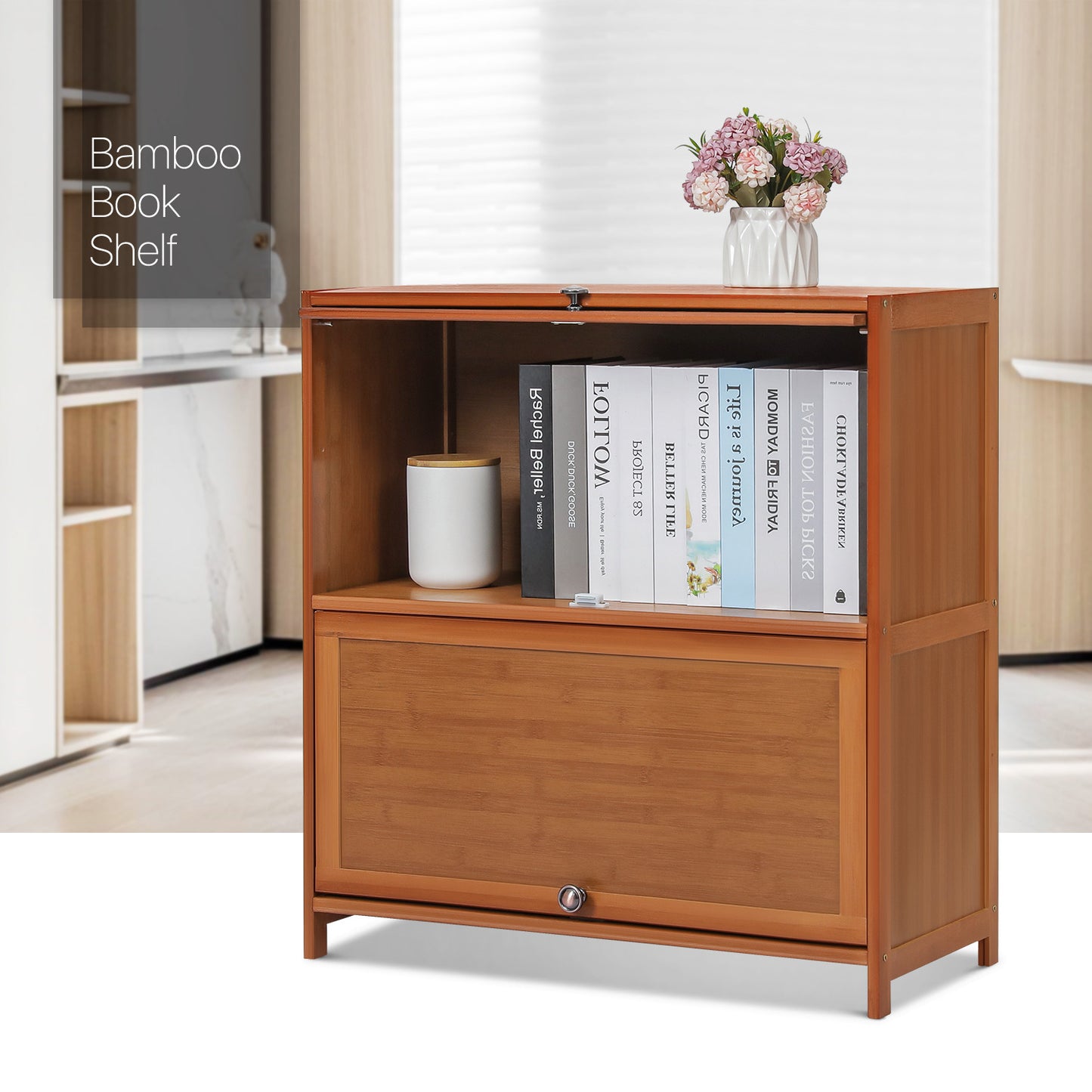 Slide Up Door Multi-Functional Storage Cabinet - 2 Tier - Brown