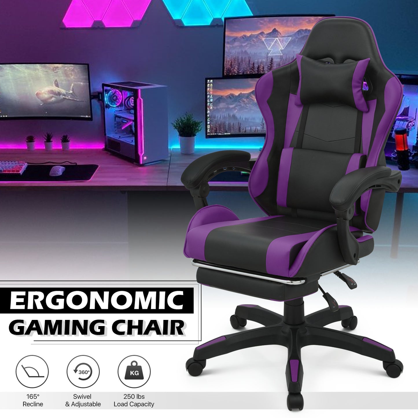 Reclinable Gaming Chair w/Footrest #001
