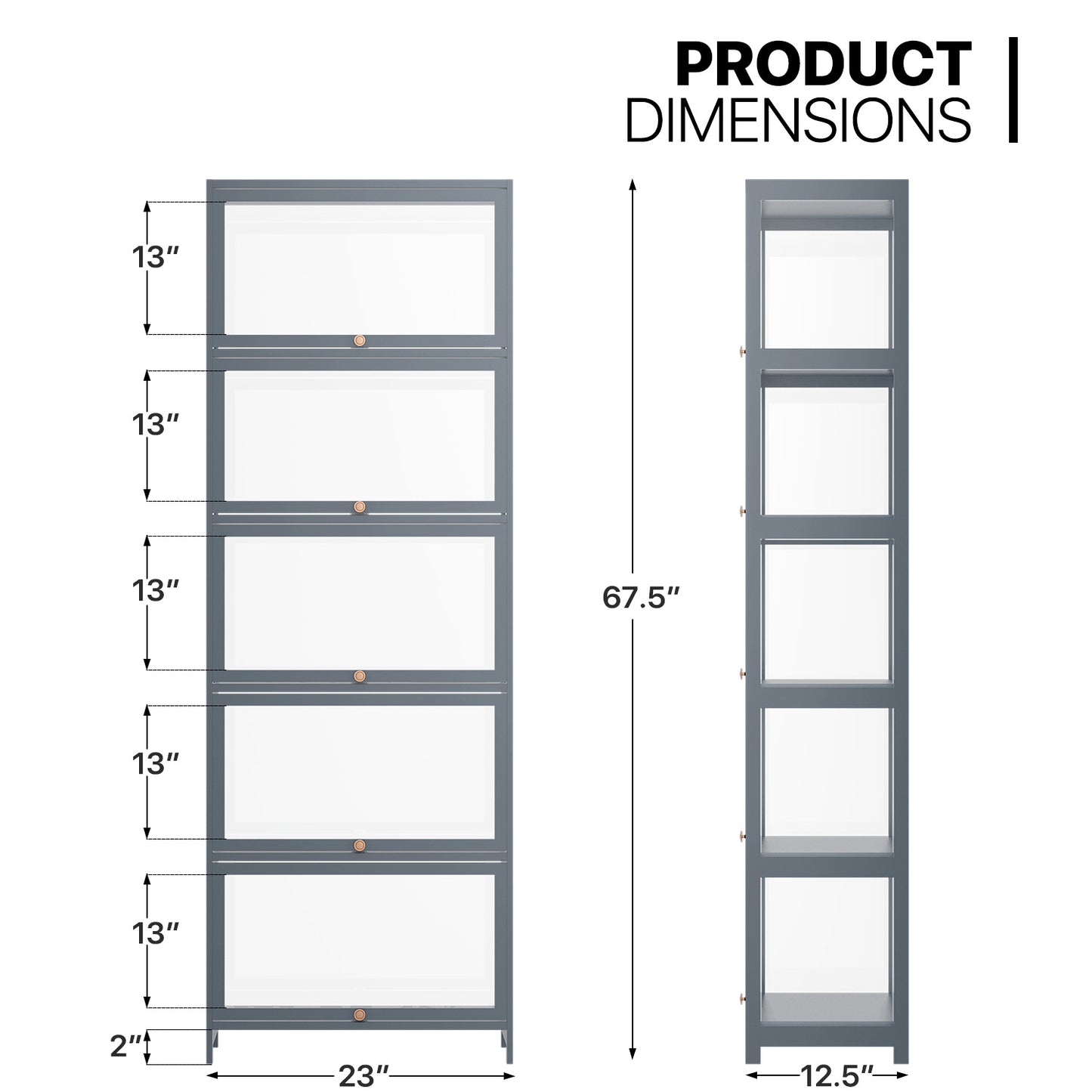 23" Filp Up Acrylic Door Showcase - 67.5''Height - 5 Tiers - Grey