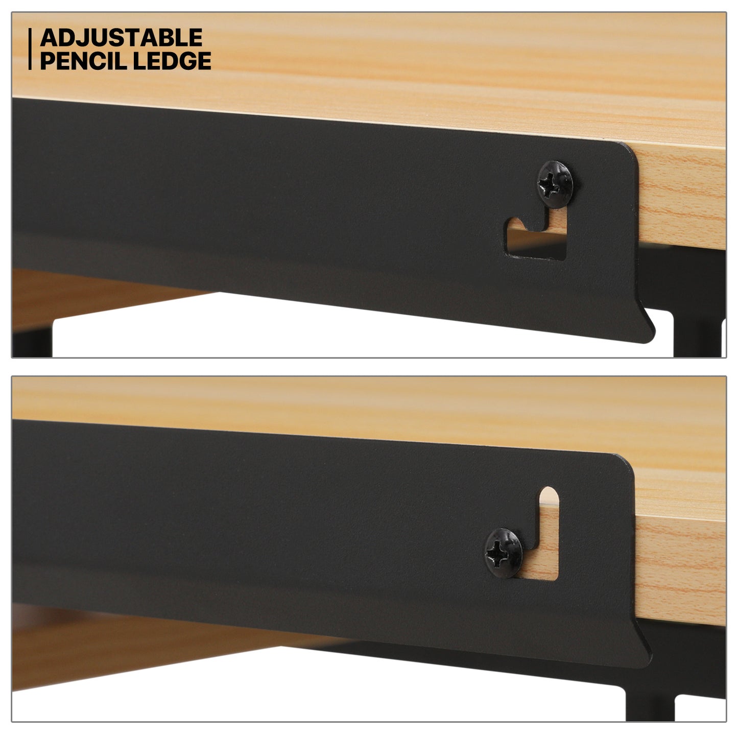 Drafting Table - 61" Natural desktop with black frame, 2 black drawers, with black stool