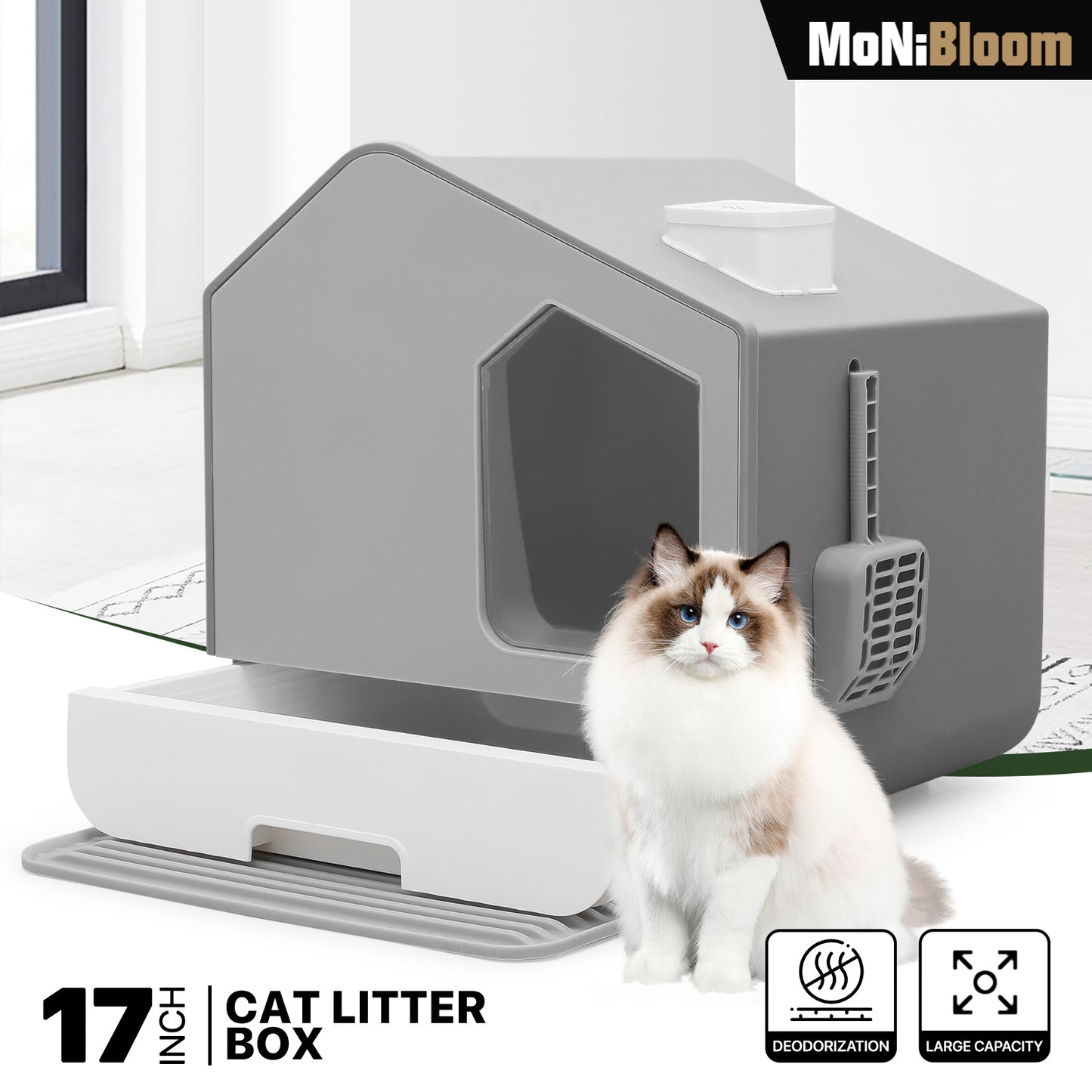 Doorless Anti-Splashing Enclosed Cat Litter Box - with Litter Scoop