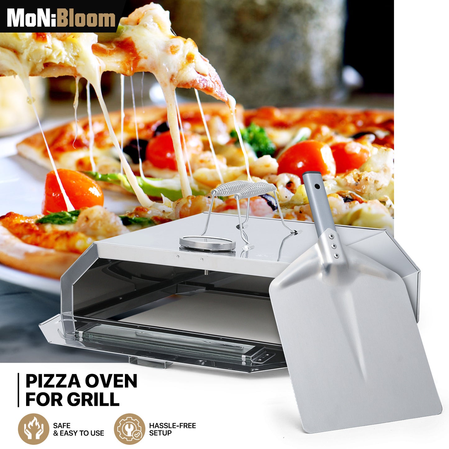 Stainless Steel Pizza Oven for Grill - 14.7*11.5*4.7 inch -11*9 inch Pizza Stone - Silver