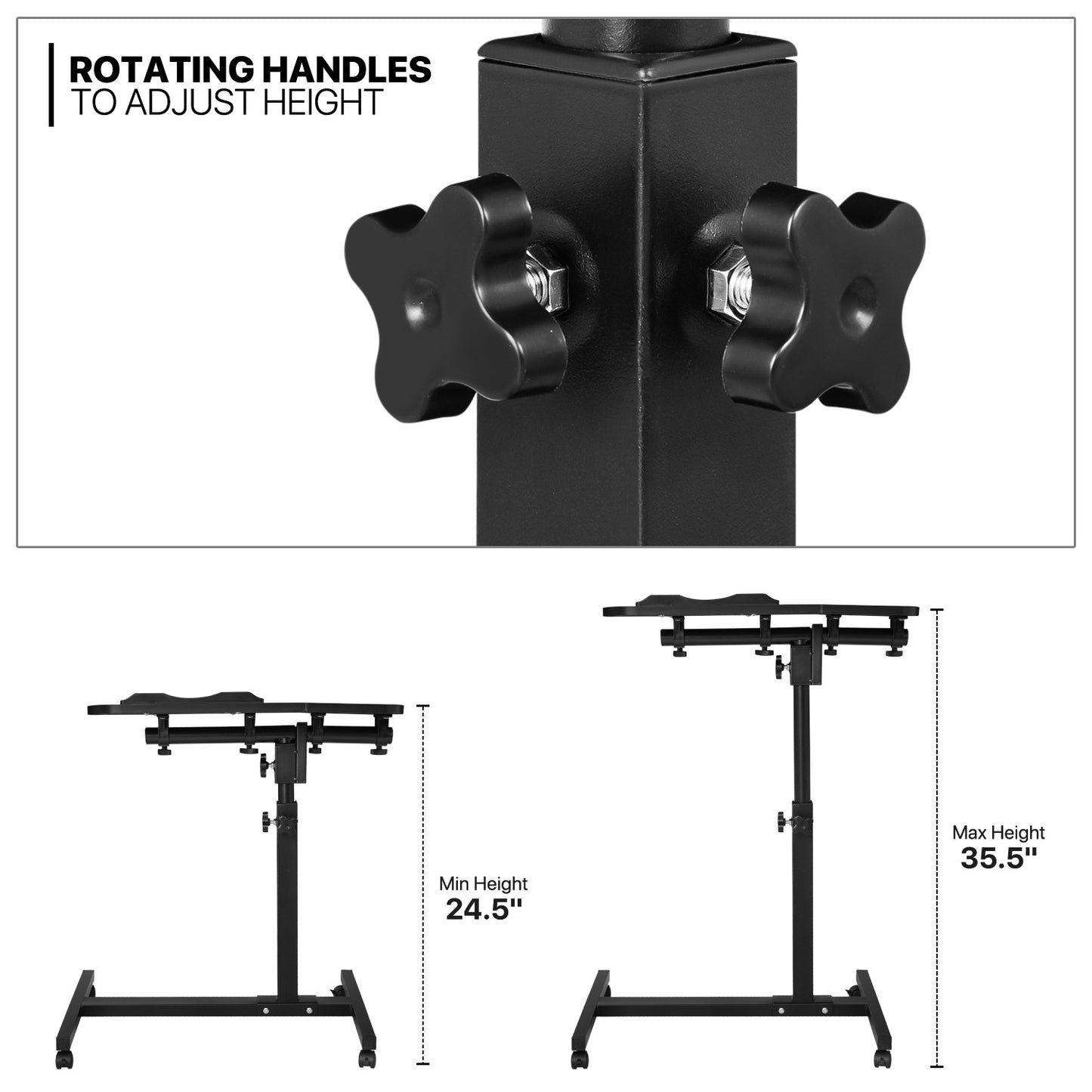 Rolling Lifting Computer Desk 16"x23.5"x35.5" - Adjustable Tilt