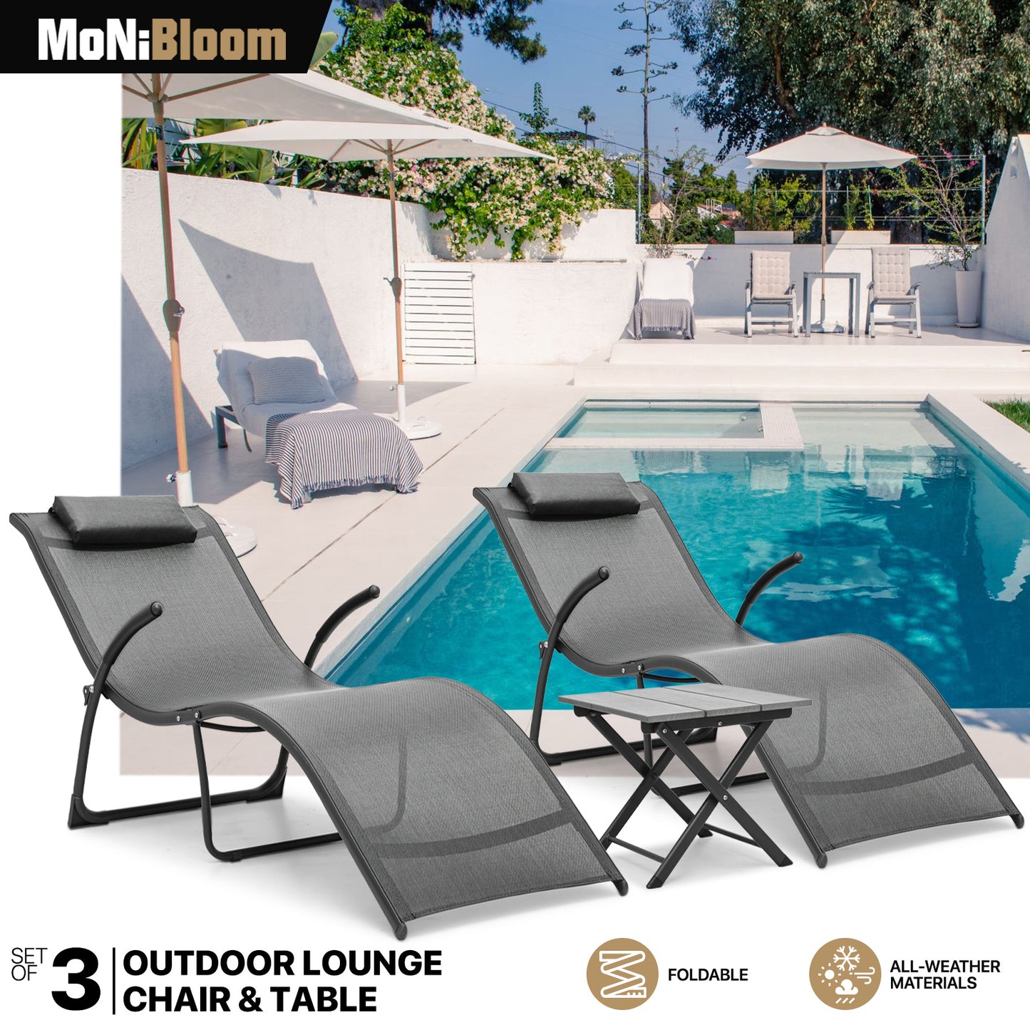 Patio Set - 2 Zero Gravity Chair + 1 Side Table