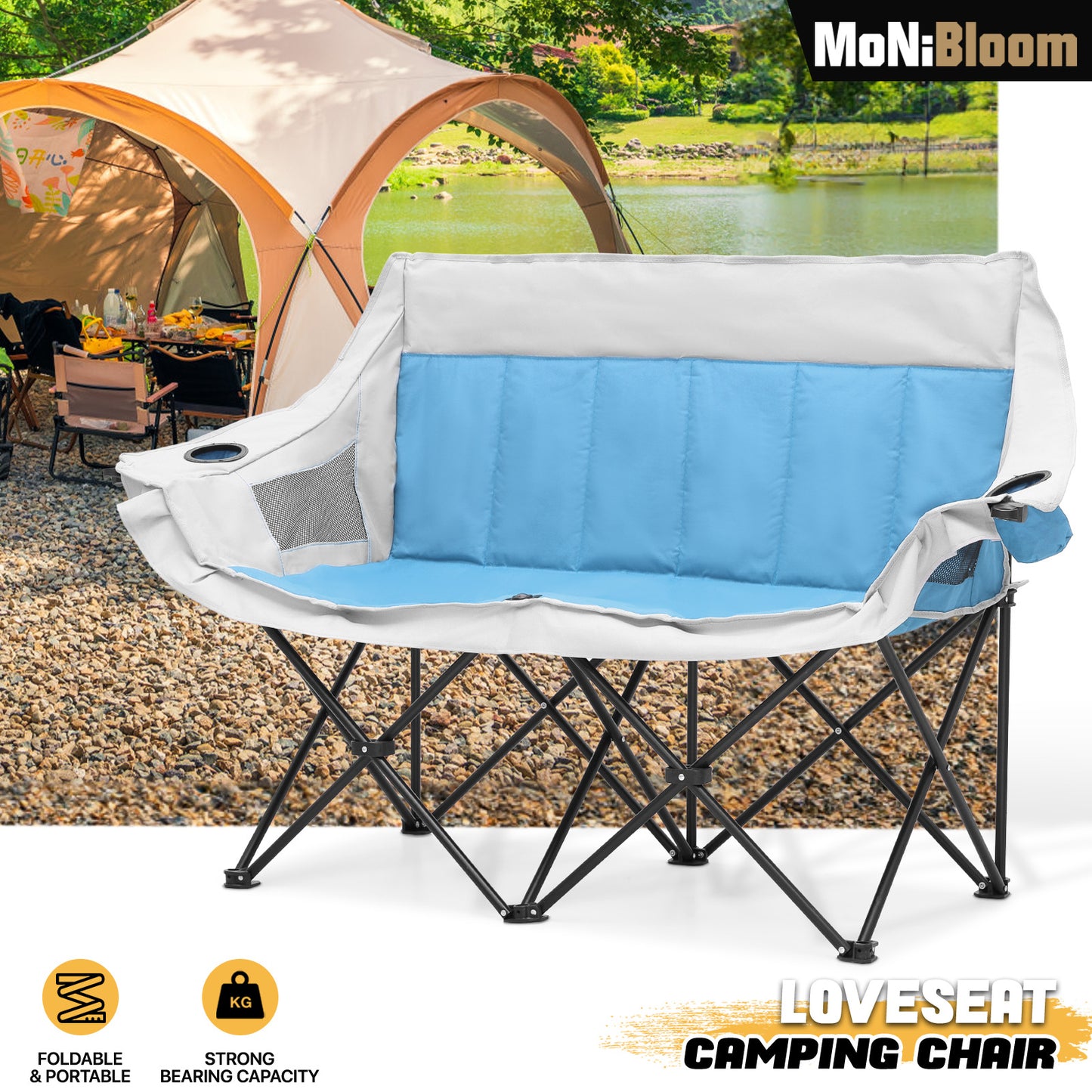 Folding Double Chair - Steel Tube - Oxford Fabric