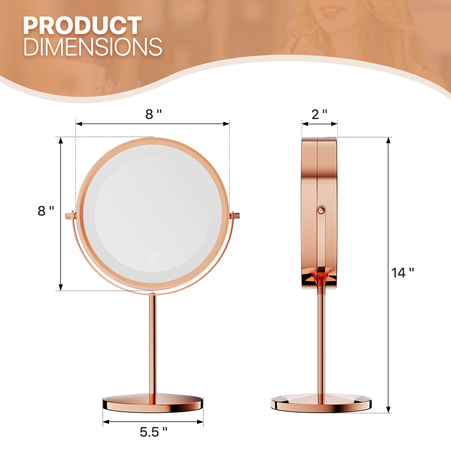 Double Sided Vanity Mirror - Round 8" Diameter - 3 Color Lighting Mode - 1x/10x Magnification Mirror