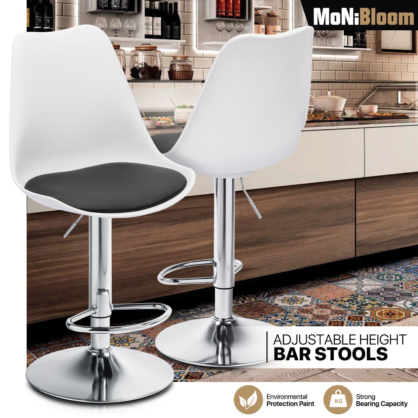 Set of 2 Swivel Plastic Bar Stool with PU Leather Seat Pad