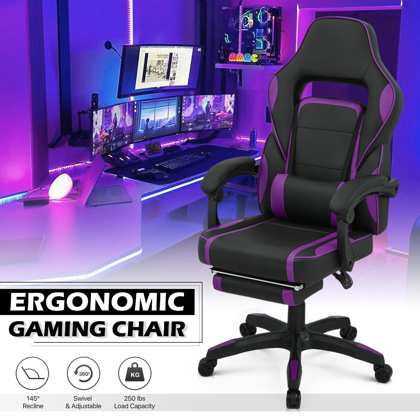Reclinable Gaming Chair w/Footrest #003