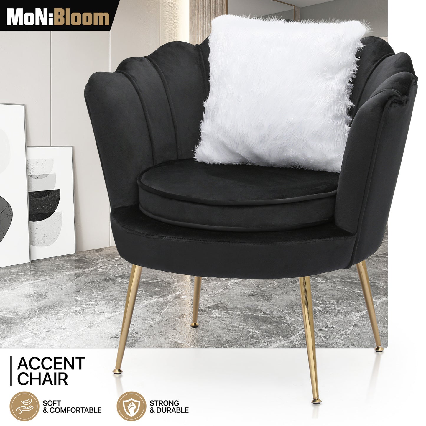Upholstered Tufted Vanity Scalloped Back Velvet Accent Chair