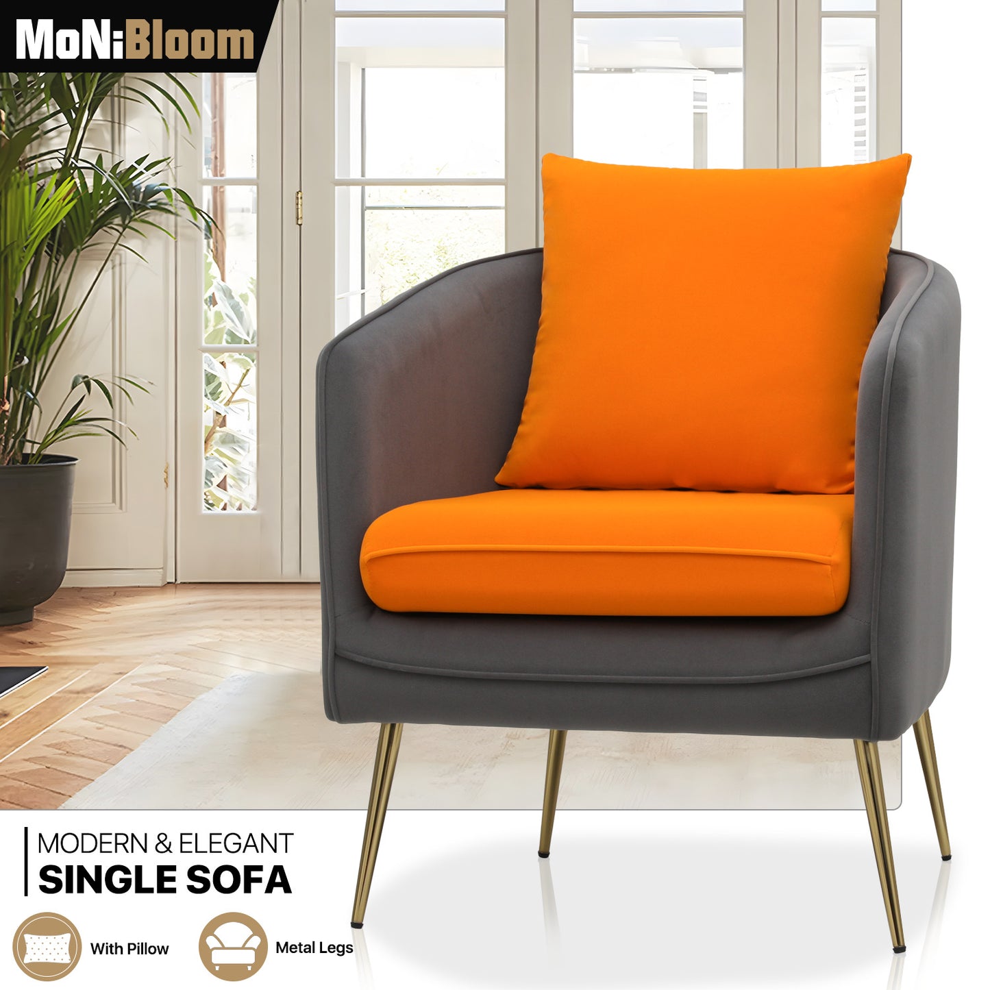 Suede Accent Chair - w/Detachable Cushion - Club Single Sofa - 34" Width