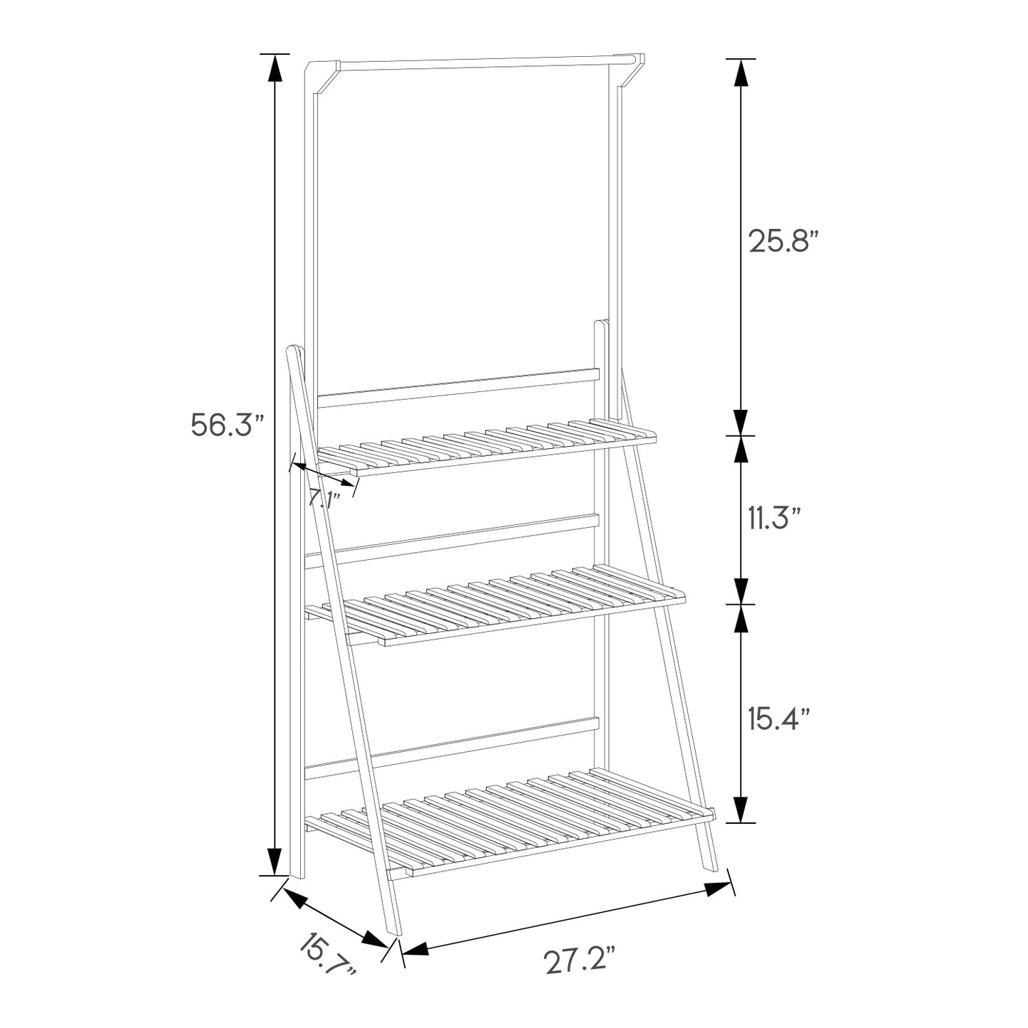 Foldable Flower Plant Rack - A Frame Stand Shelf - with Top Hanging Rod - 3 Tier - Natural