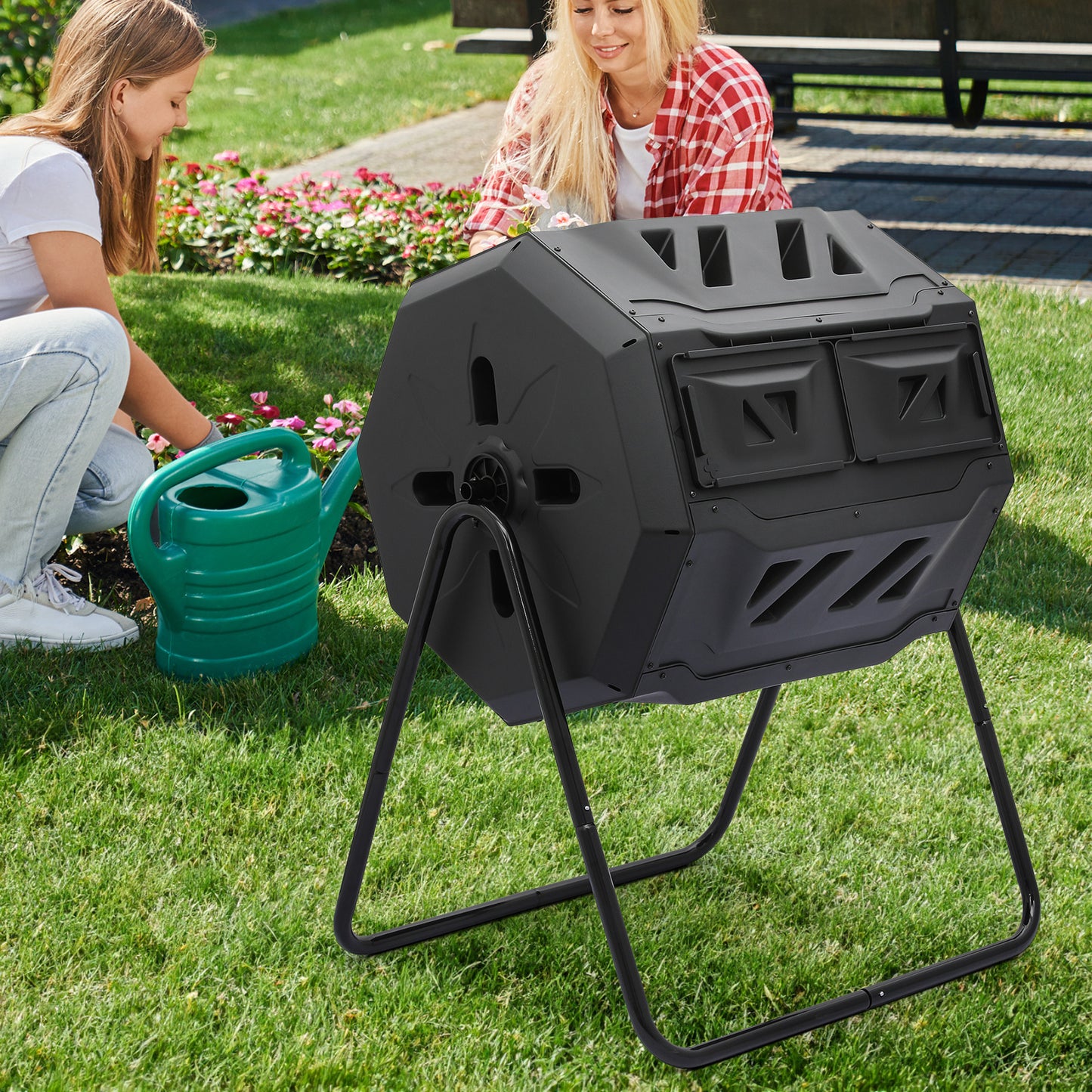 43 Gallon Dual Chamber Compost Bin - 2 Sliding Doors - with Gloves
