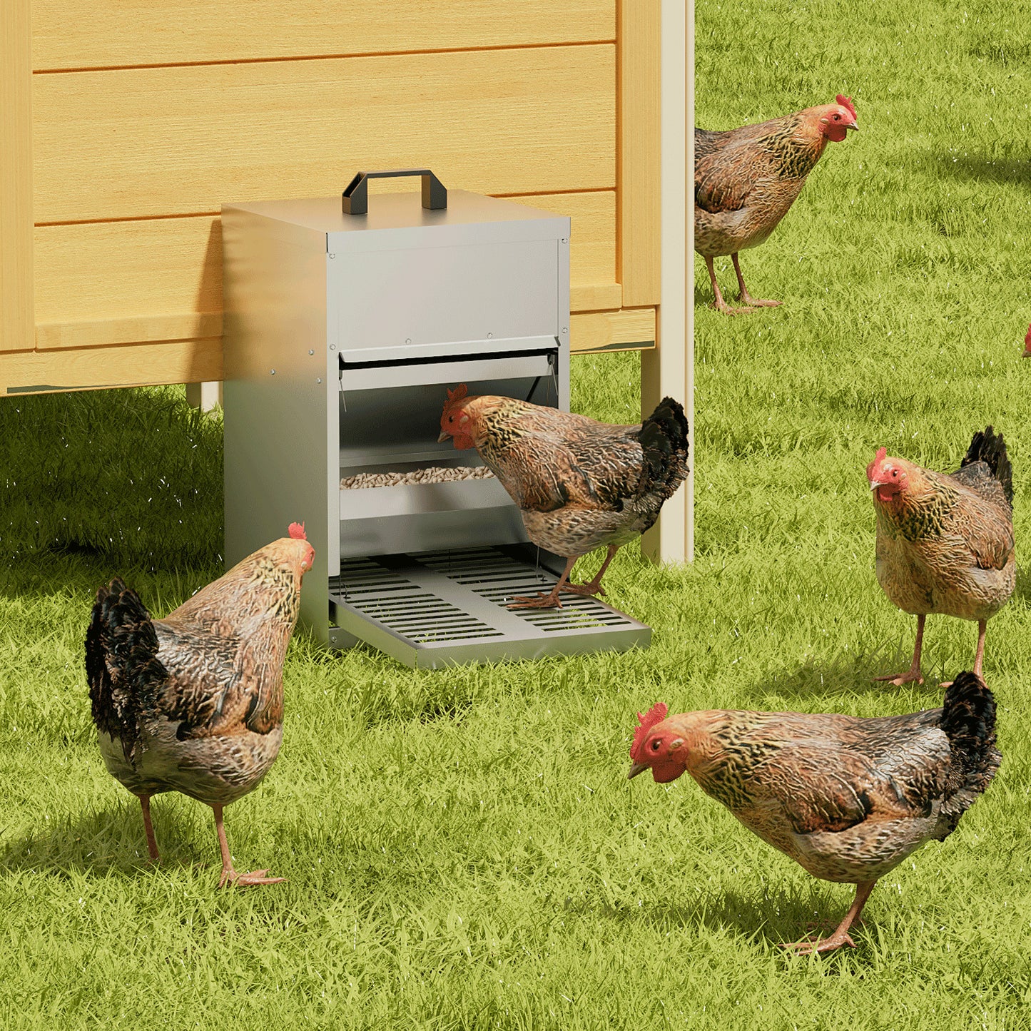 Automatic Chicken Feeder - 33lbs Capacity - Silver - with Waterproof Lid