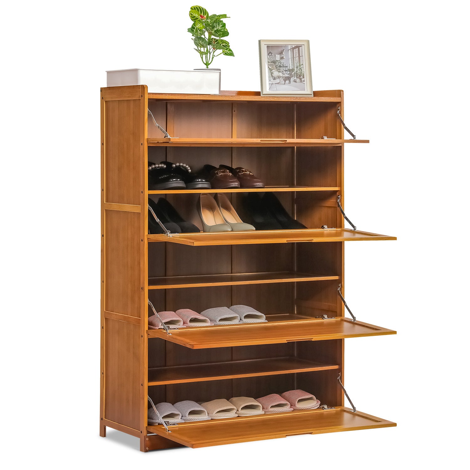 MoNiBloom 5 Tiers Modern Bamboo Shoe Rack, Organizer Storage Free