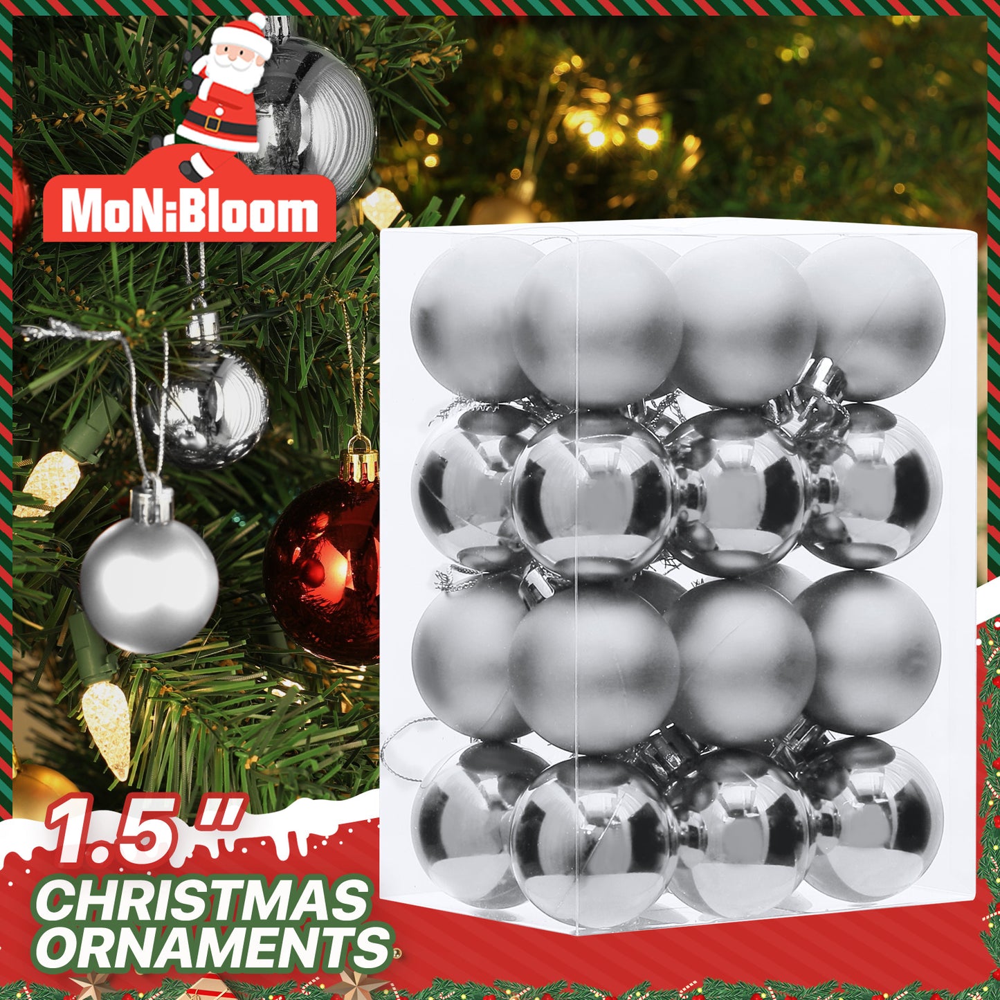 Ball Ornament - 1.5'' Diameter - 24PCS - 12*Shiny 12*Matte