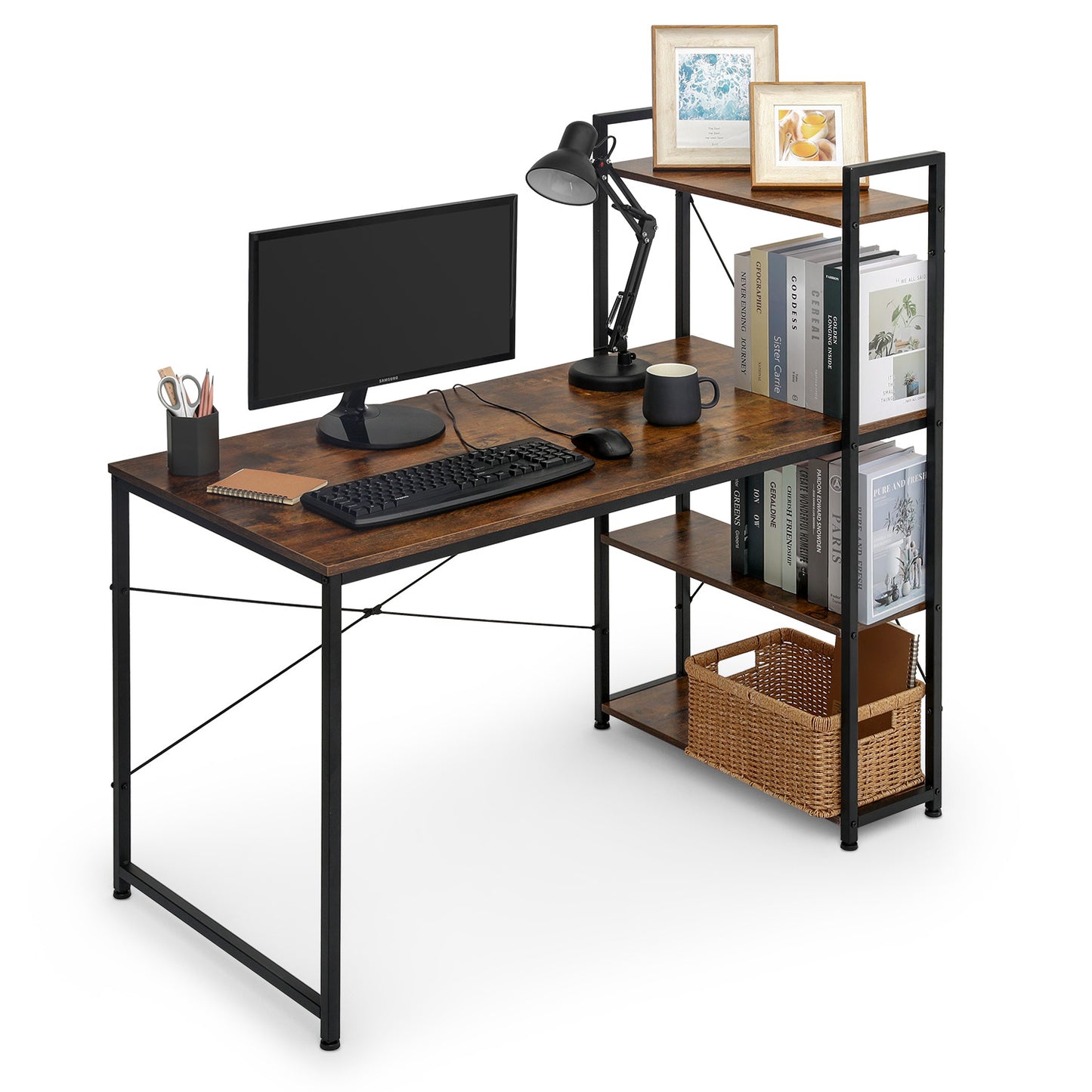 Computer Desk 47"x25"x48" w/ 3 Tier Storage Rack