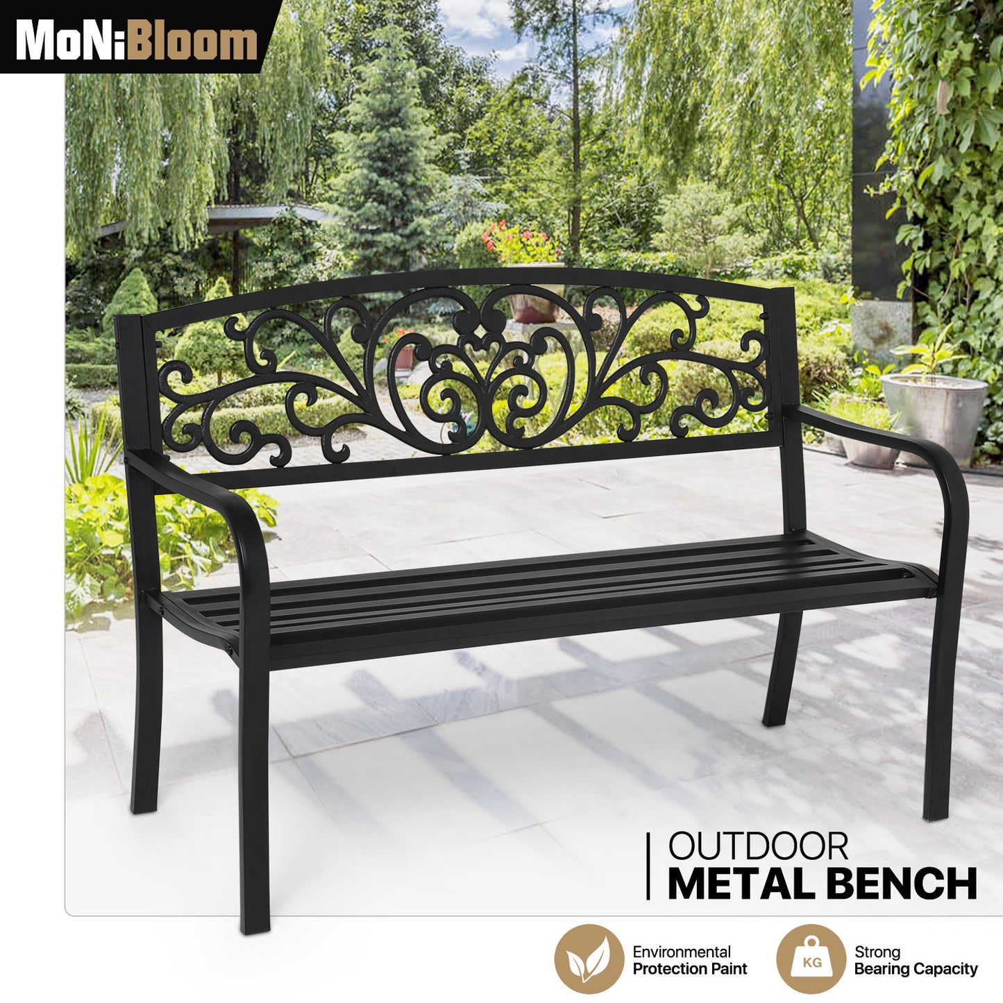 Iron Patio Garden Bench 50"x21"x34.5"