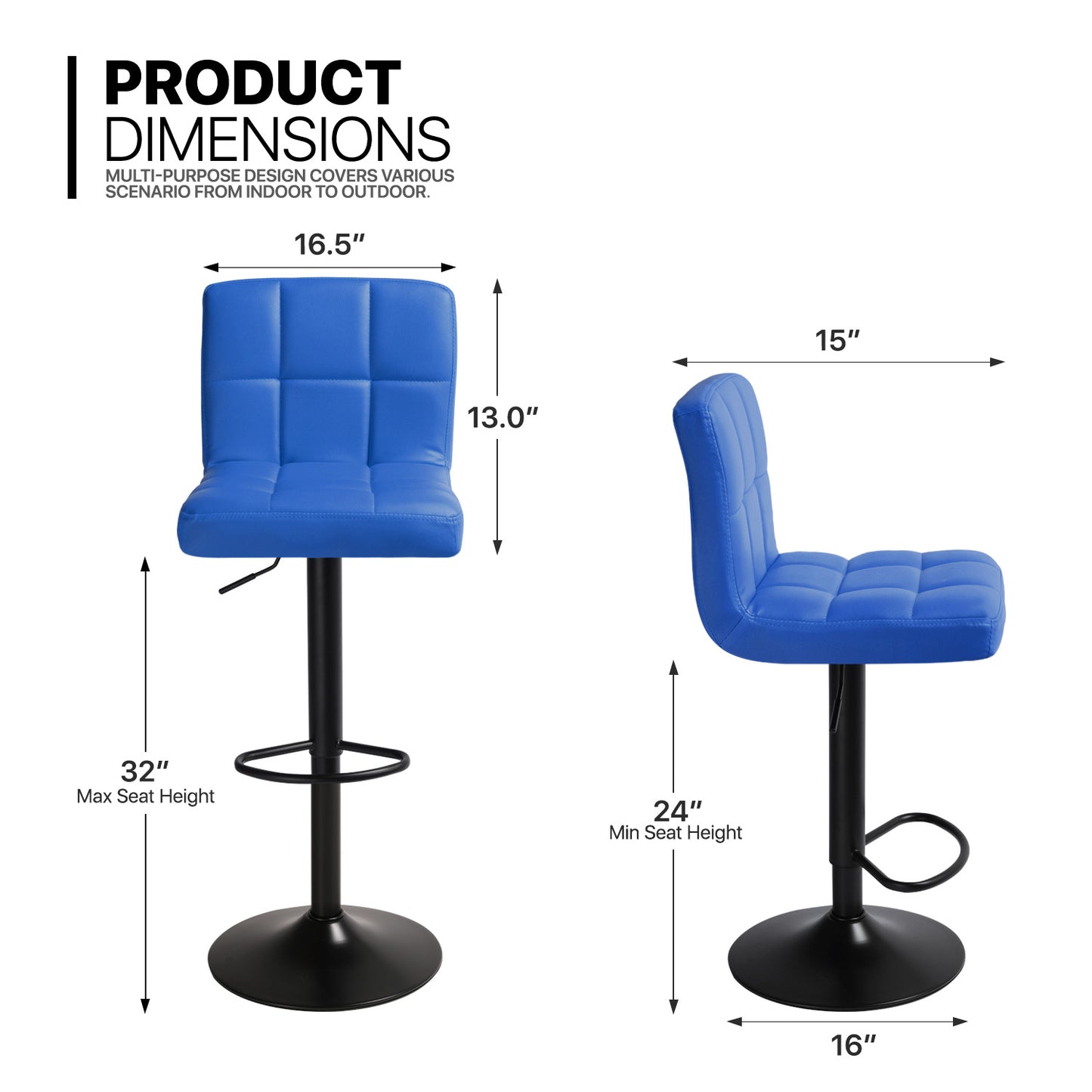 Grid Pattern Bar Stool 2 Pcs